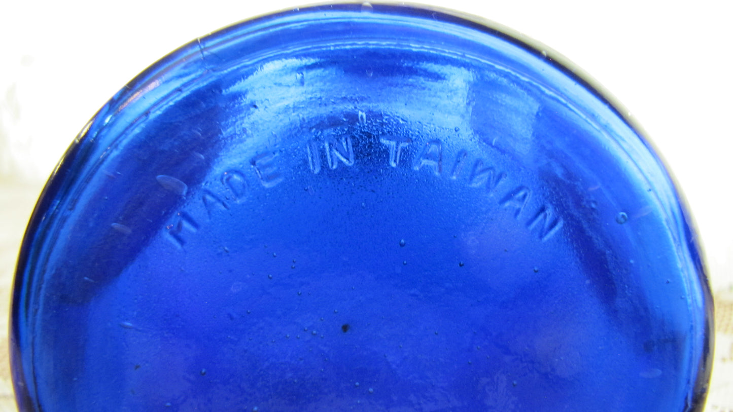 Vintage Thumbprint Bottle, in Cobalt Blue Glass with Cork 7"H x 3 7/8" W (Rare Find) Antique