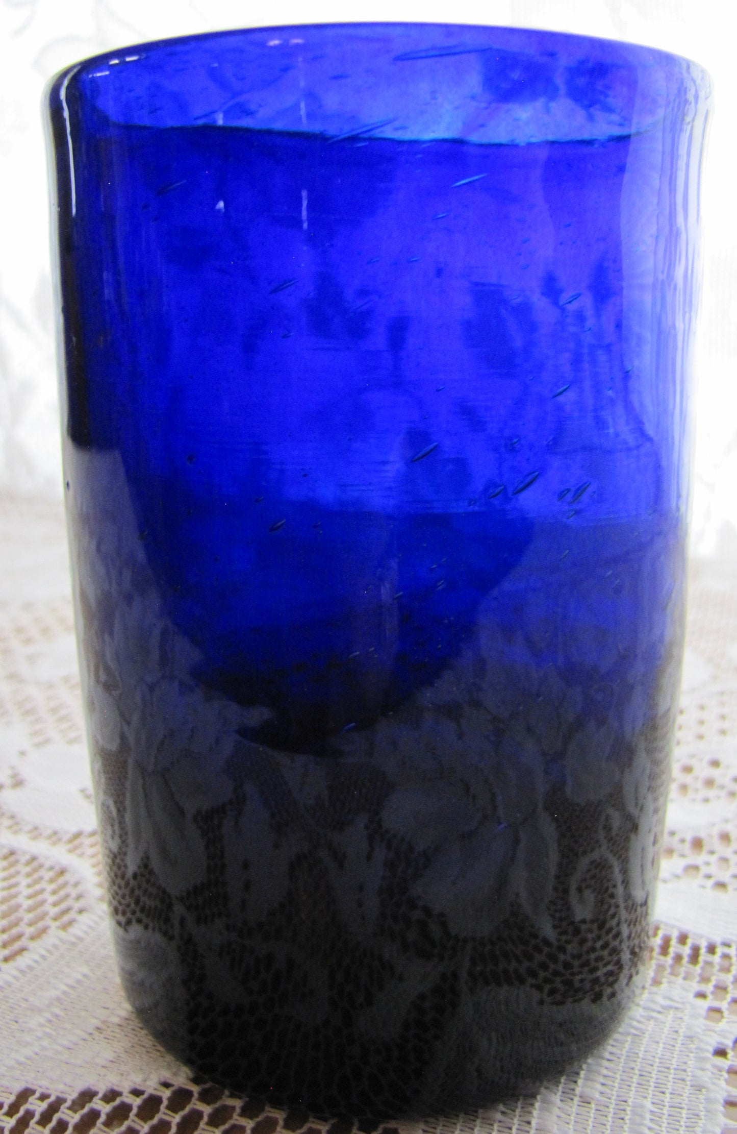 Antique; Hand Made, Hand Spun Cobalt Blue Glass, thick , you can see air bubbles in the glass