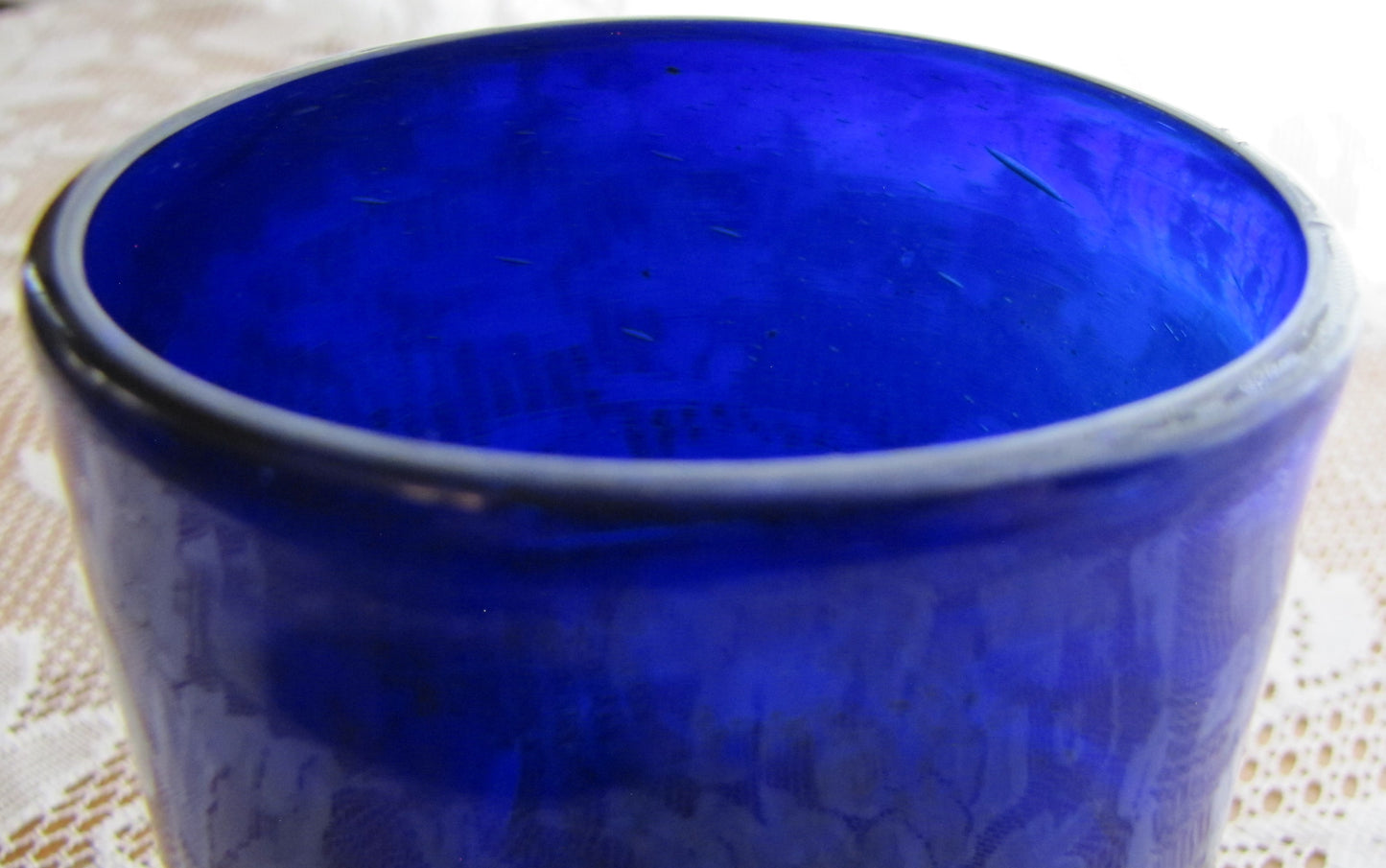 Antique; Hand Made, Hand Spun Cobalt Blue Glass, thick , you can see air bubbles in the glass