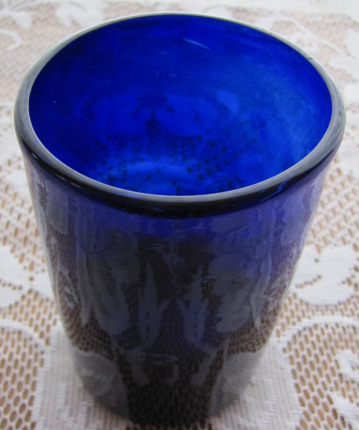 Antique; Hand Made, Hand Spun Cobalt Blue Glass, thick , you can see air bubbles in the glass