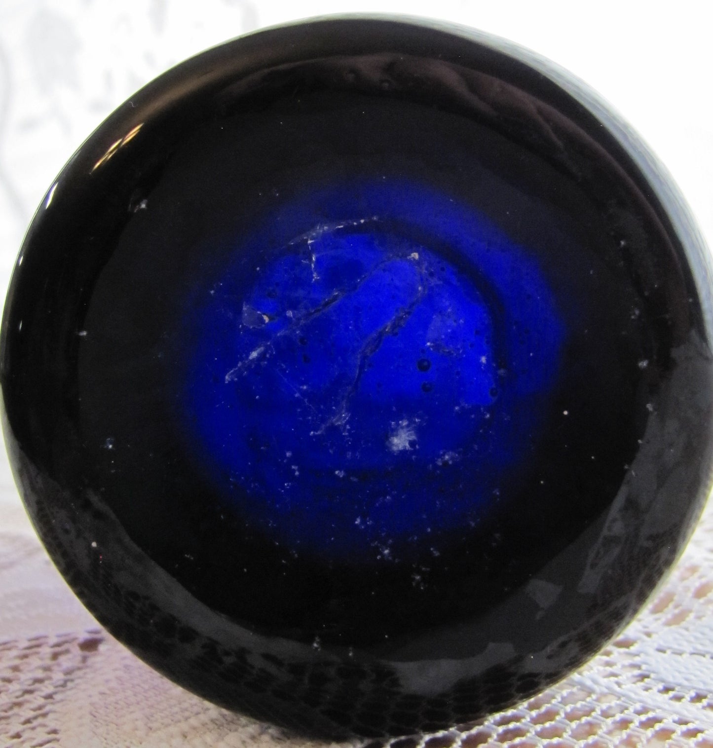 Antique; Hand Made, Hand Spun Cobalt Blue Glass, thick , you can see air bubbles in the glass