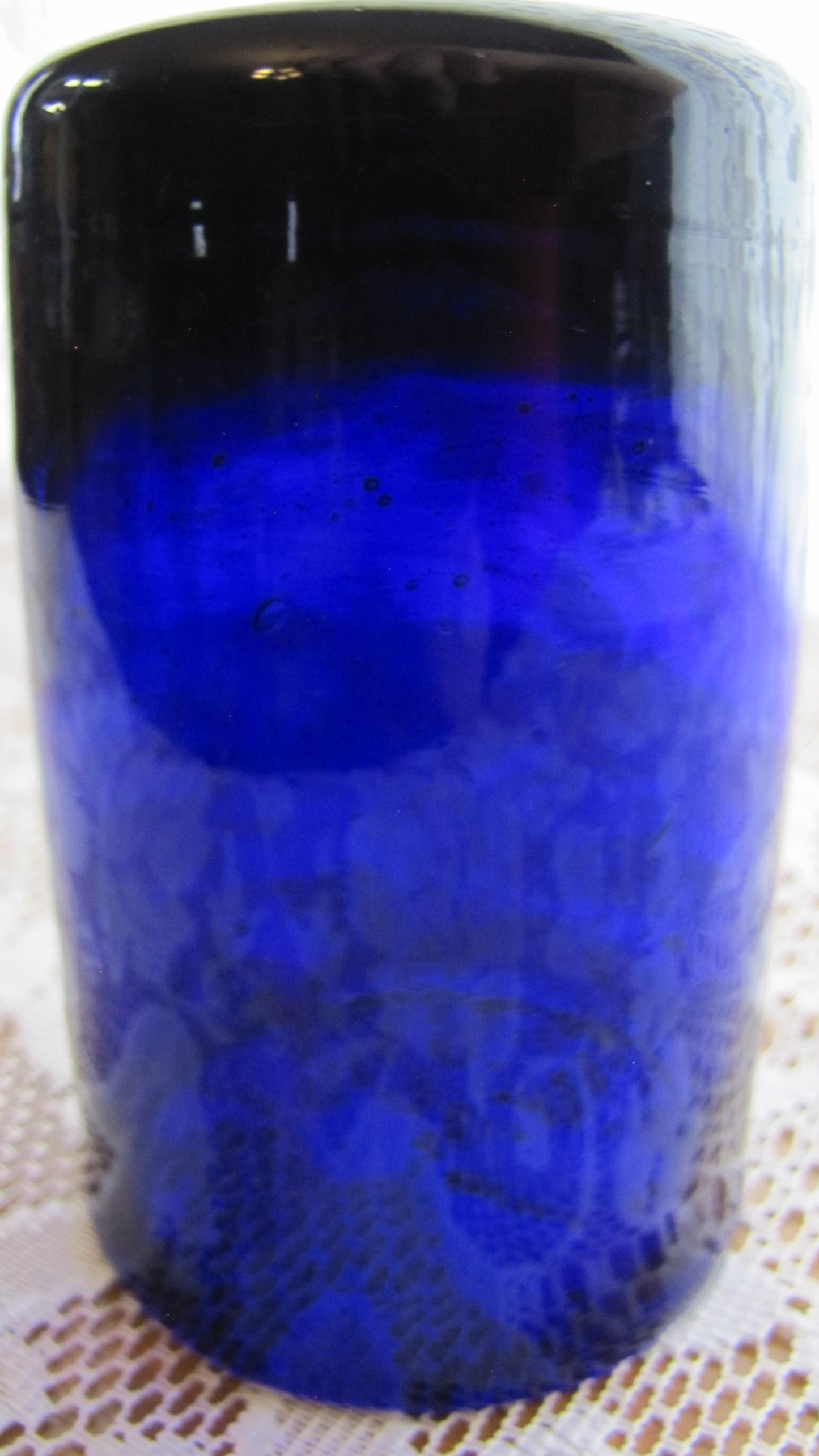 Antique; Hand Made, Hand Spun Cobalt Blue Glass, thick , you can see air bubbles in the glass