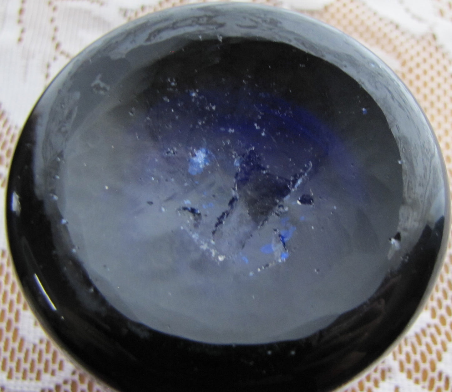 Antique; Hand Made, Hand Spun Cobalt Blue Glass, thick , you can see air bubbles in the glass