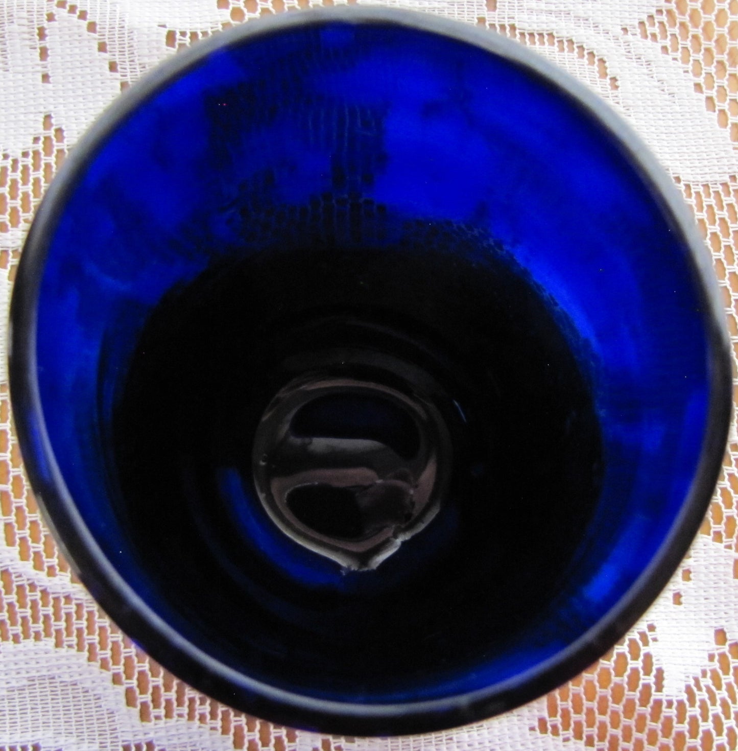 Antique; Hand Made, Hand Spun Cobalt Blue Glass, thick , you can see air bubbles in the glass