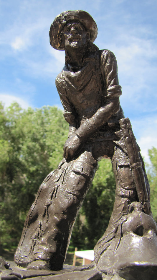 Michael Garman Cowboy Sculpture, Bronze tone finish, 13" x 9", #MG019, Autographed