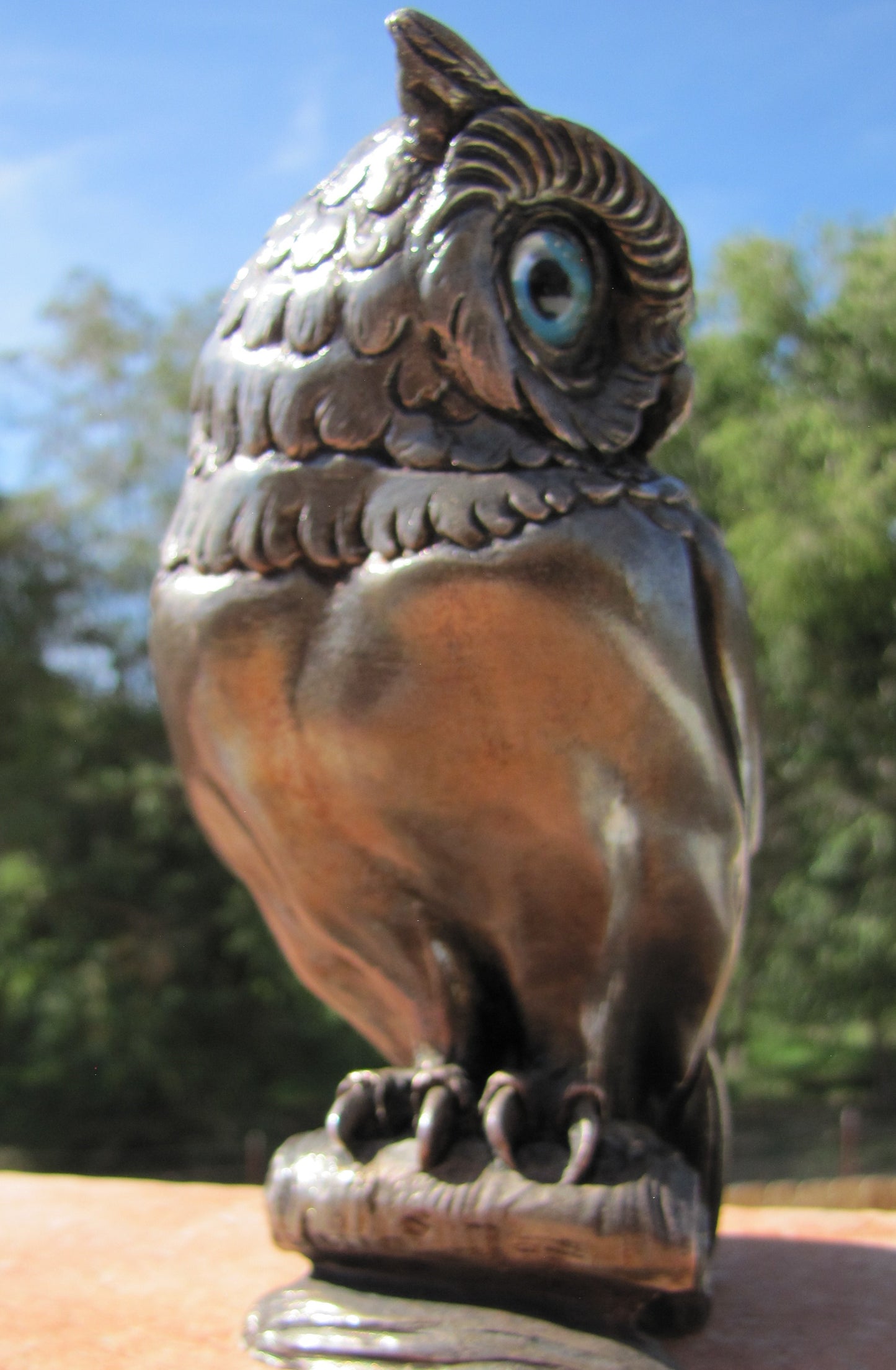 Vintage; Handmade Bronze Plated Owl of Athena, Left Statue 7 inch