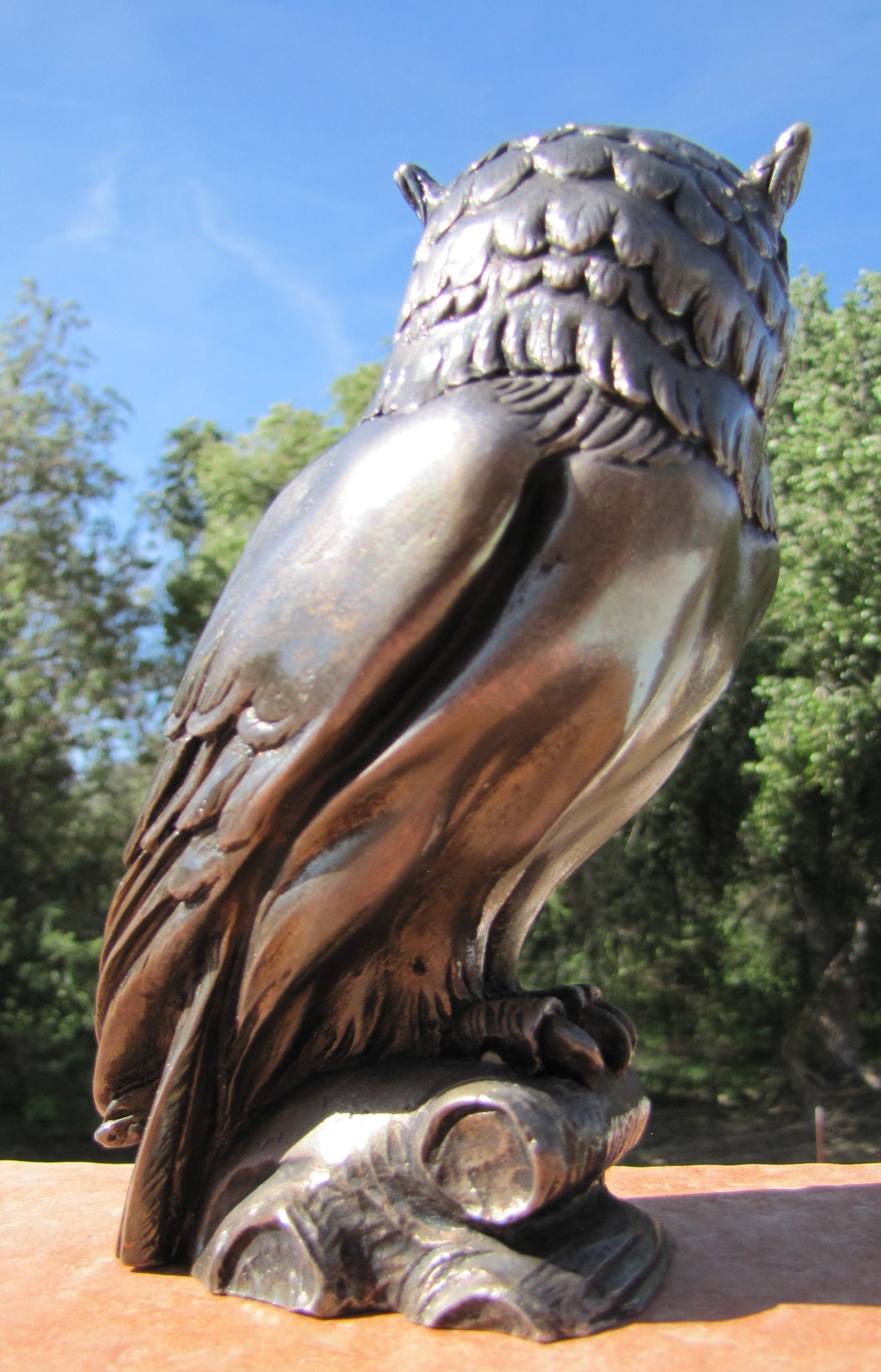 Vintage; Handmade Bronze Plated Owl of Athena, Left Statue 7 inch