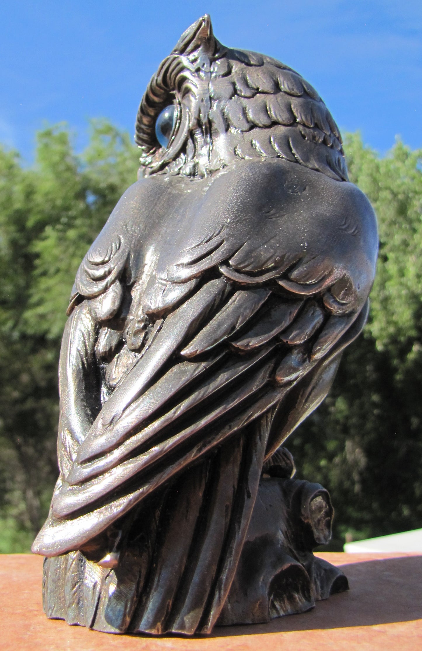 Vintage; Handmade Bronze Plated Owl of Athena, Left Statue 7 inch