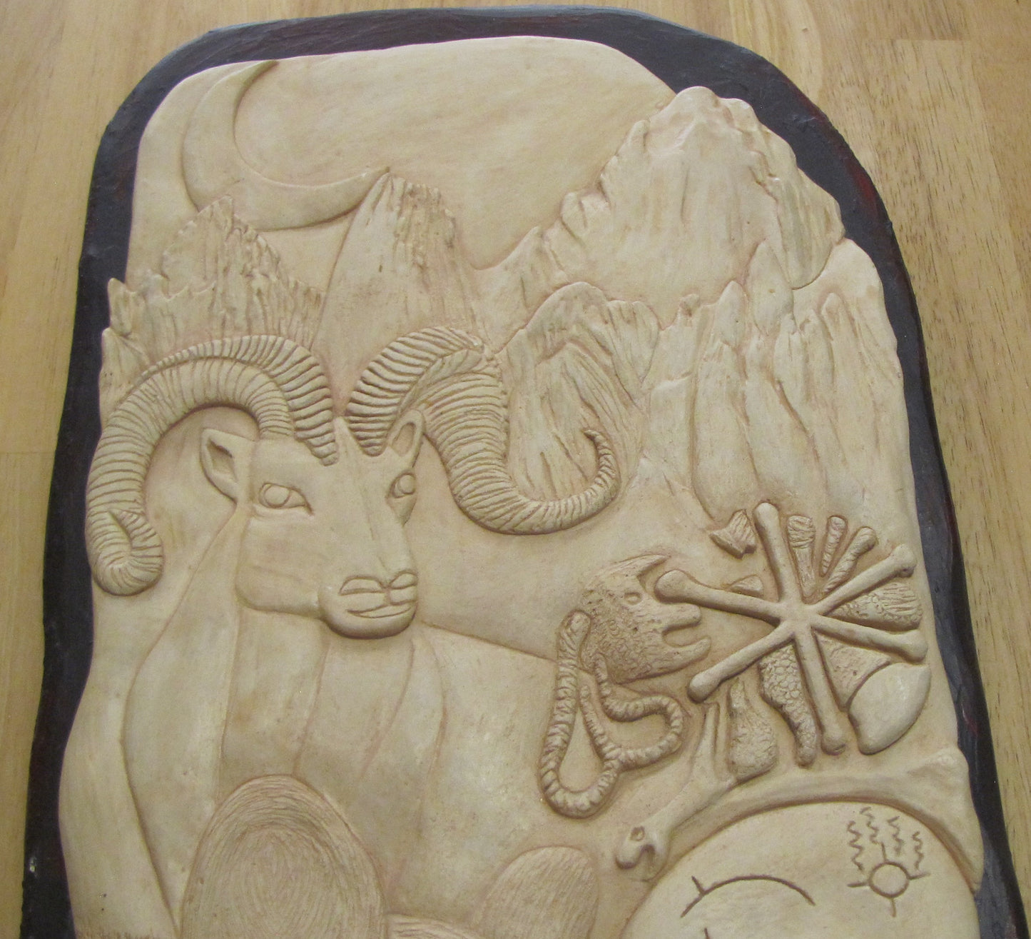 Art: Plaster on Wood "Folklore I" by "Buck" signed 11-94