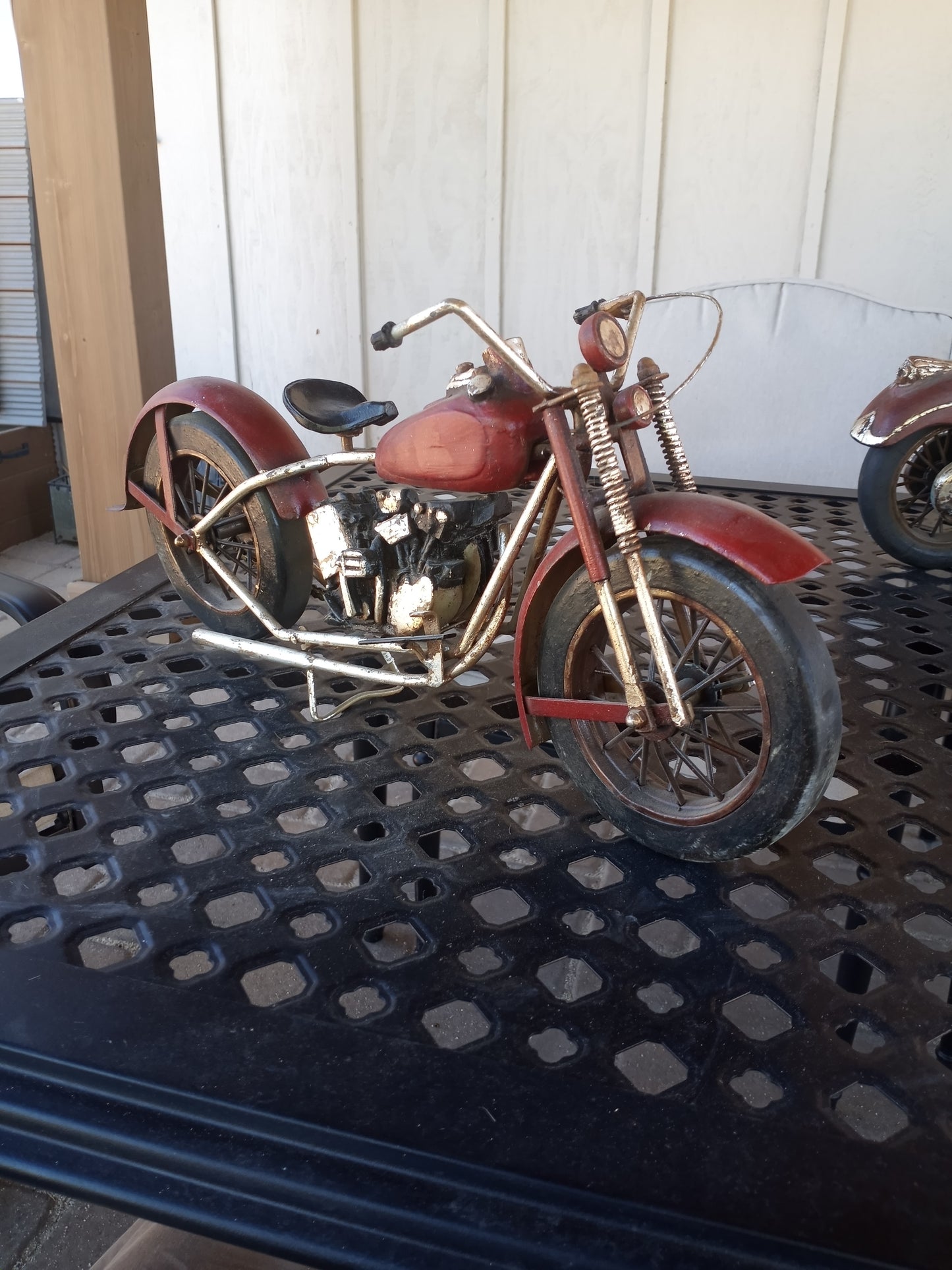 Motorcycle Sculpture, Custom Red Design,  21" L x 10" H x 2" W  (Good Condition)