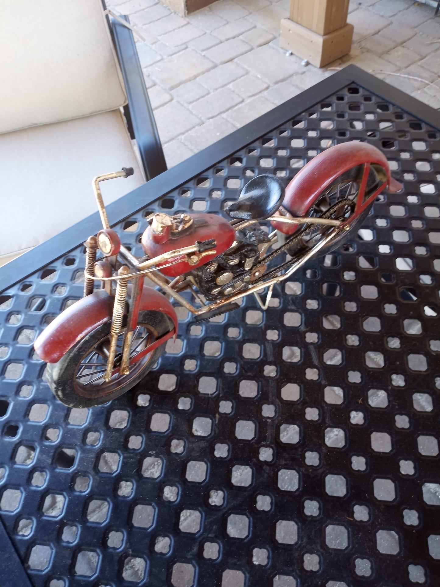 Motorcycle Sculpture, Custom Red Design,  21" L x 10" H x 2" W  (Good Condition)