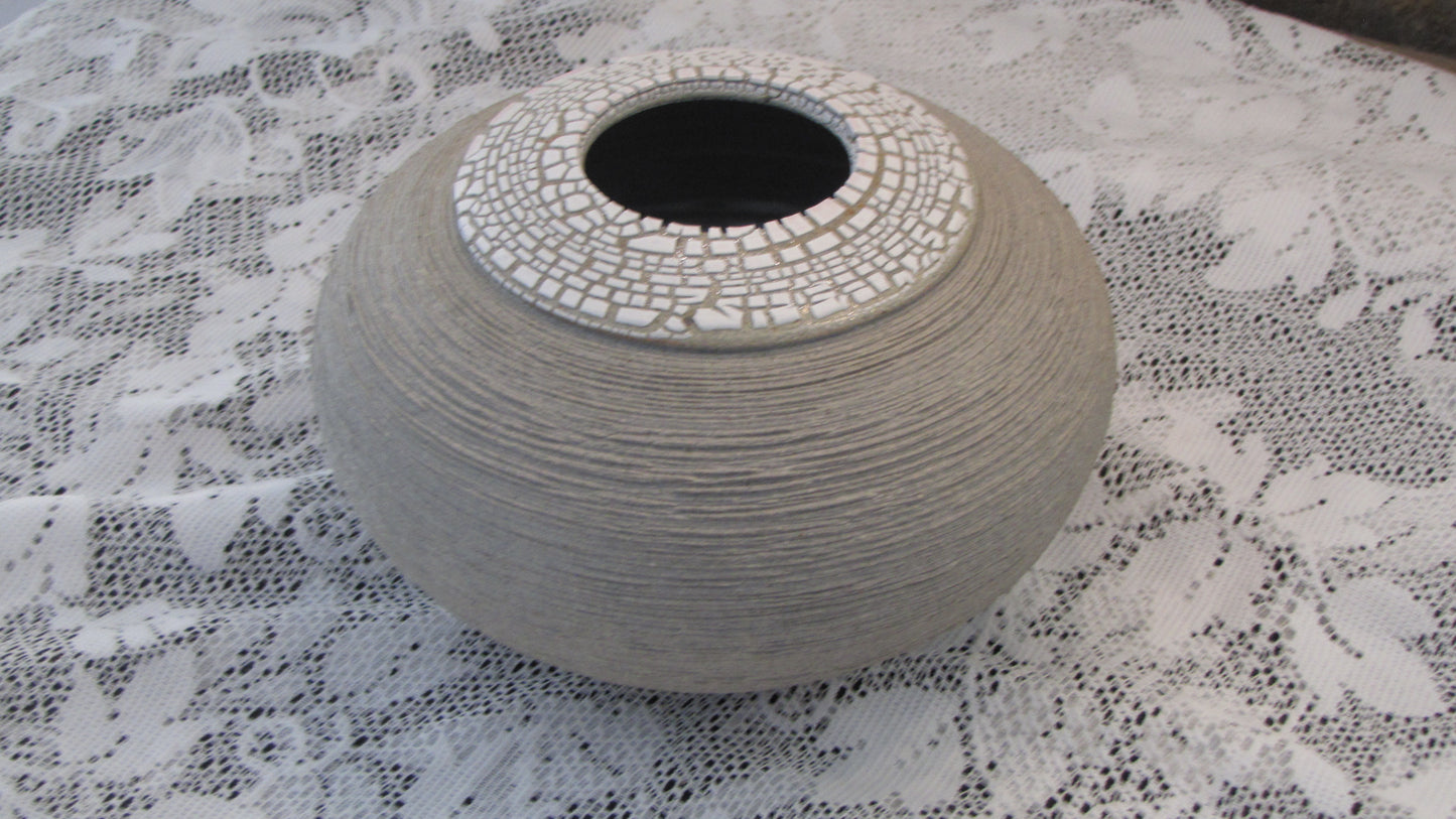 Vintage; Peggy Loudon, Vase, Gray w/White Crackle design on top.