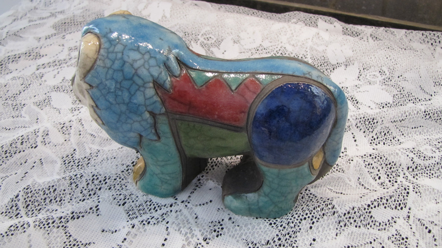 Vintage; Handcrafted Raku Fired Clay Lion, made in South Africa