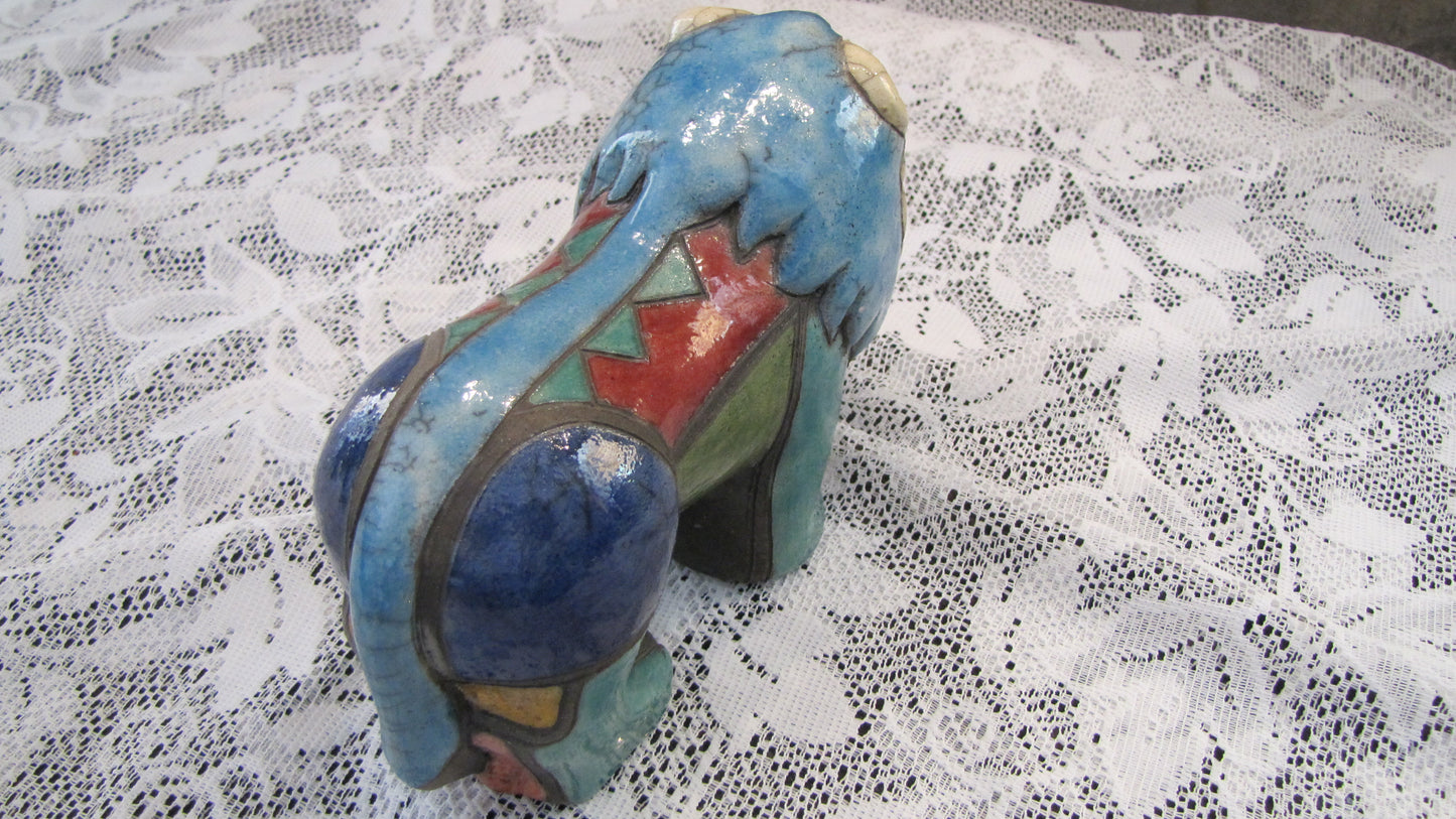 Vintage; Handcrafted Raku Fired Clay Lion, made in South Africa