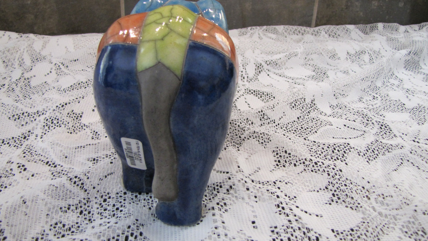 Vintage; Handcrafted Raku Fired Clay Elephant, made in South Africa