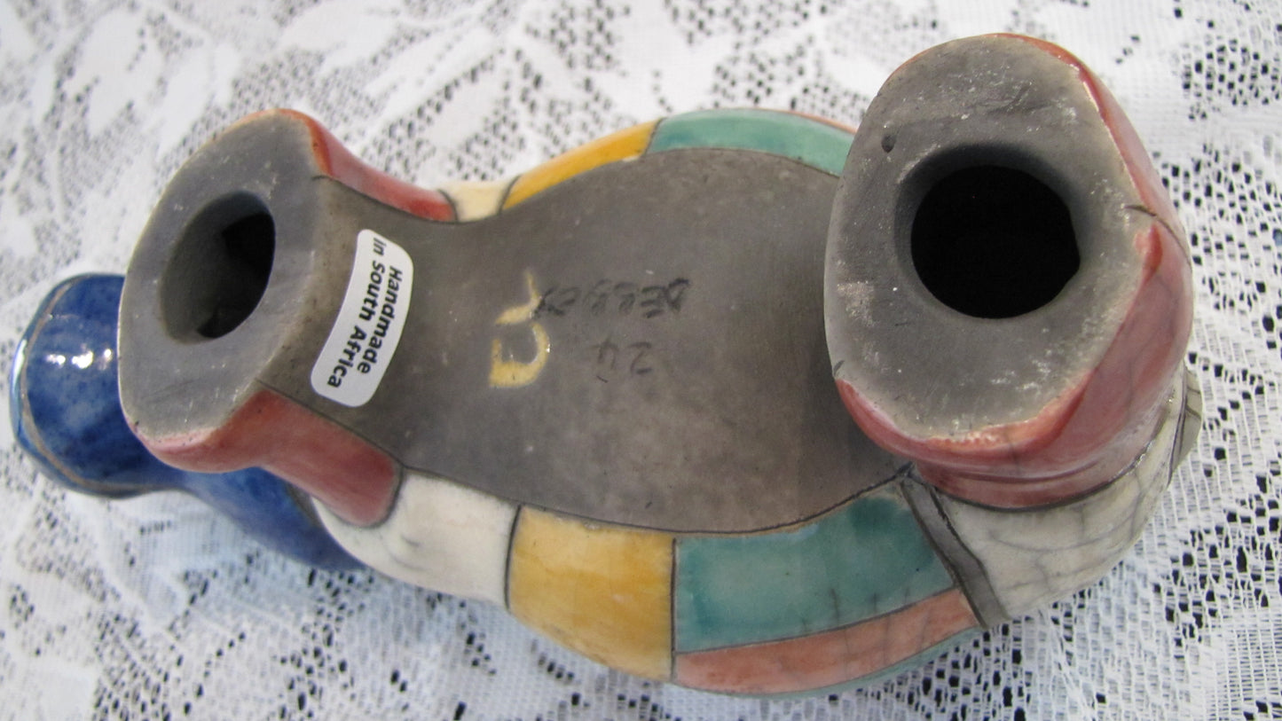 Vintage; Handcrafted Raku Fired Clay Hippo, made in South Africa