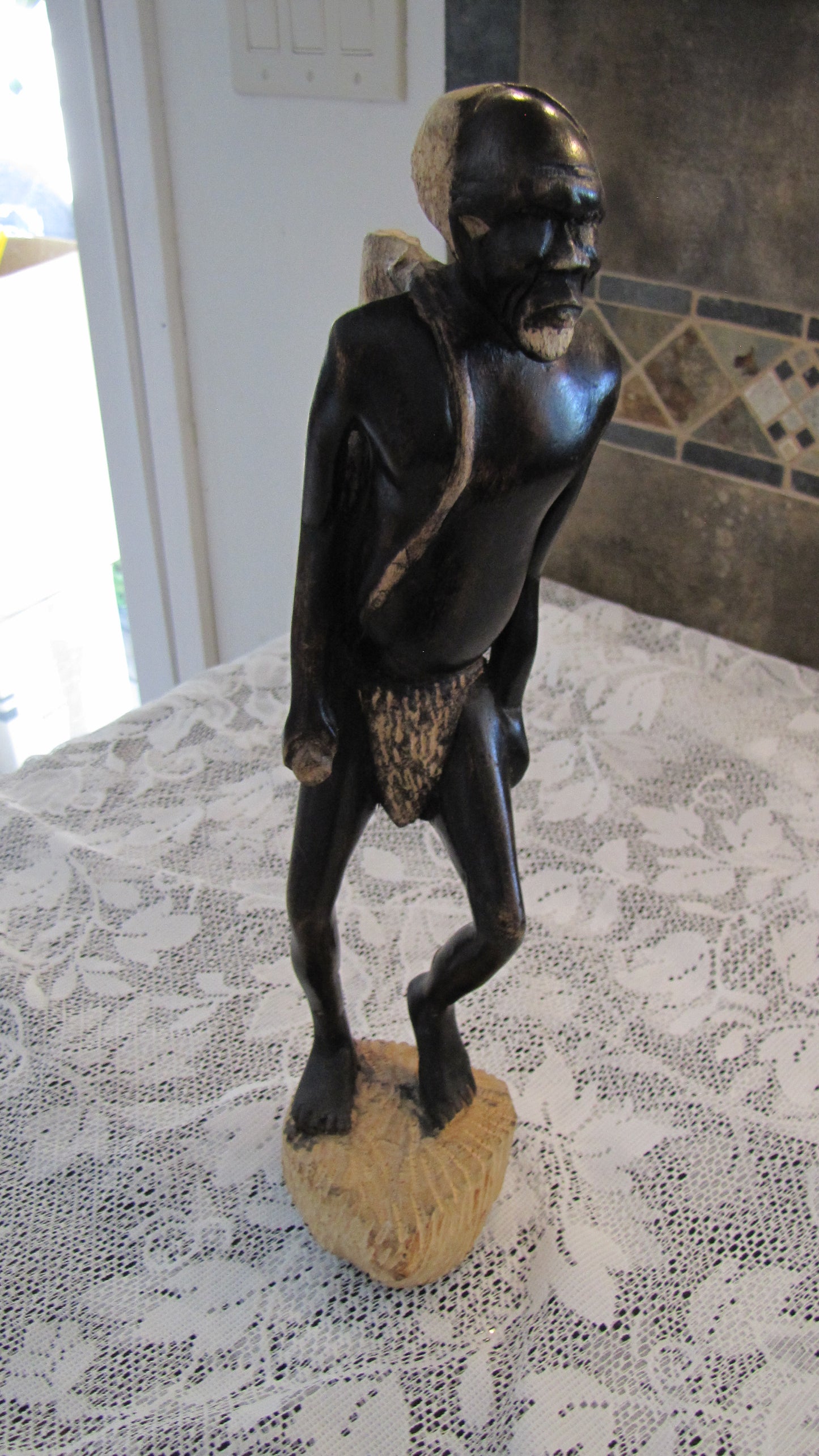 Antique; Africa farmer, Hand carved wooden statue