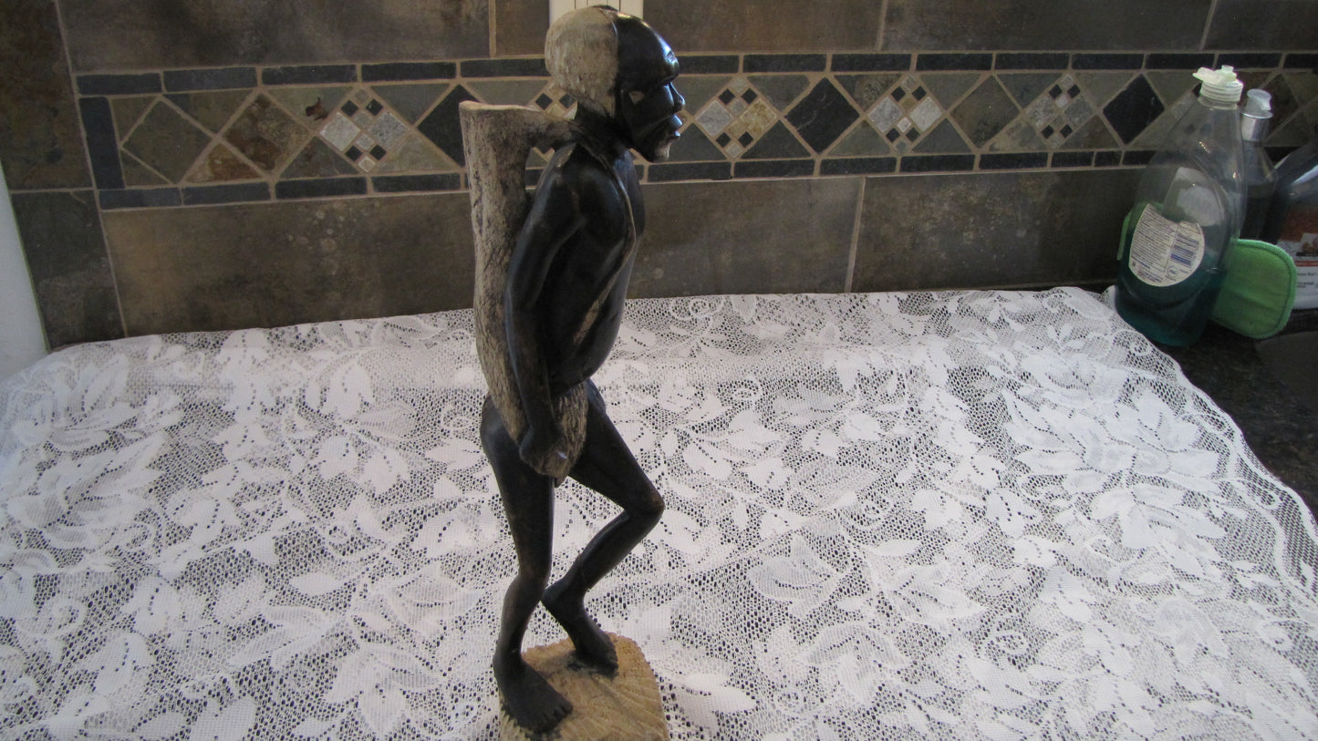 Antique; Africa farmer, Hand carved wooden statue