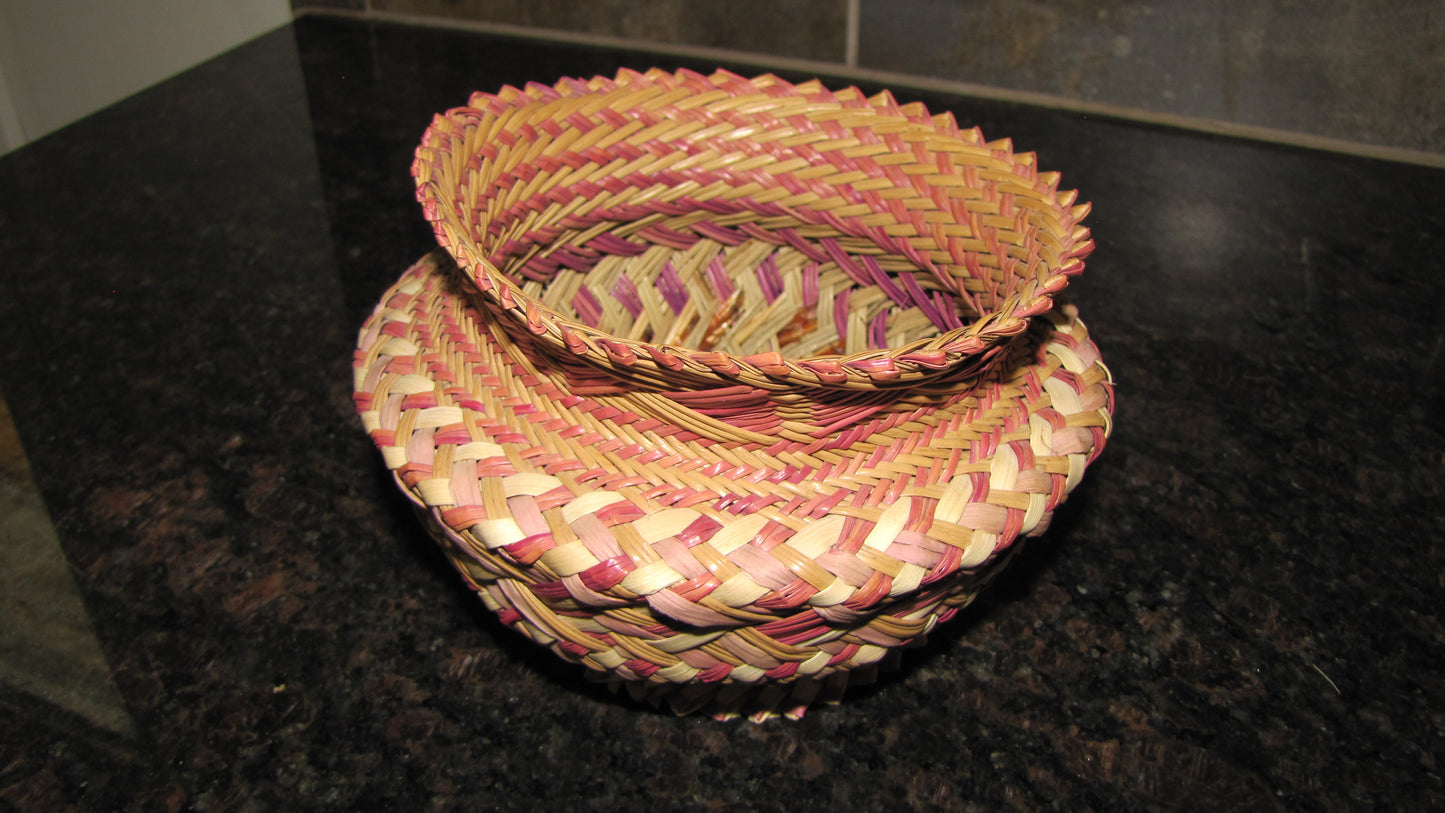 Vintage; Tarahumara Indian Hand Woven double weave Pine Needle basket