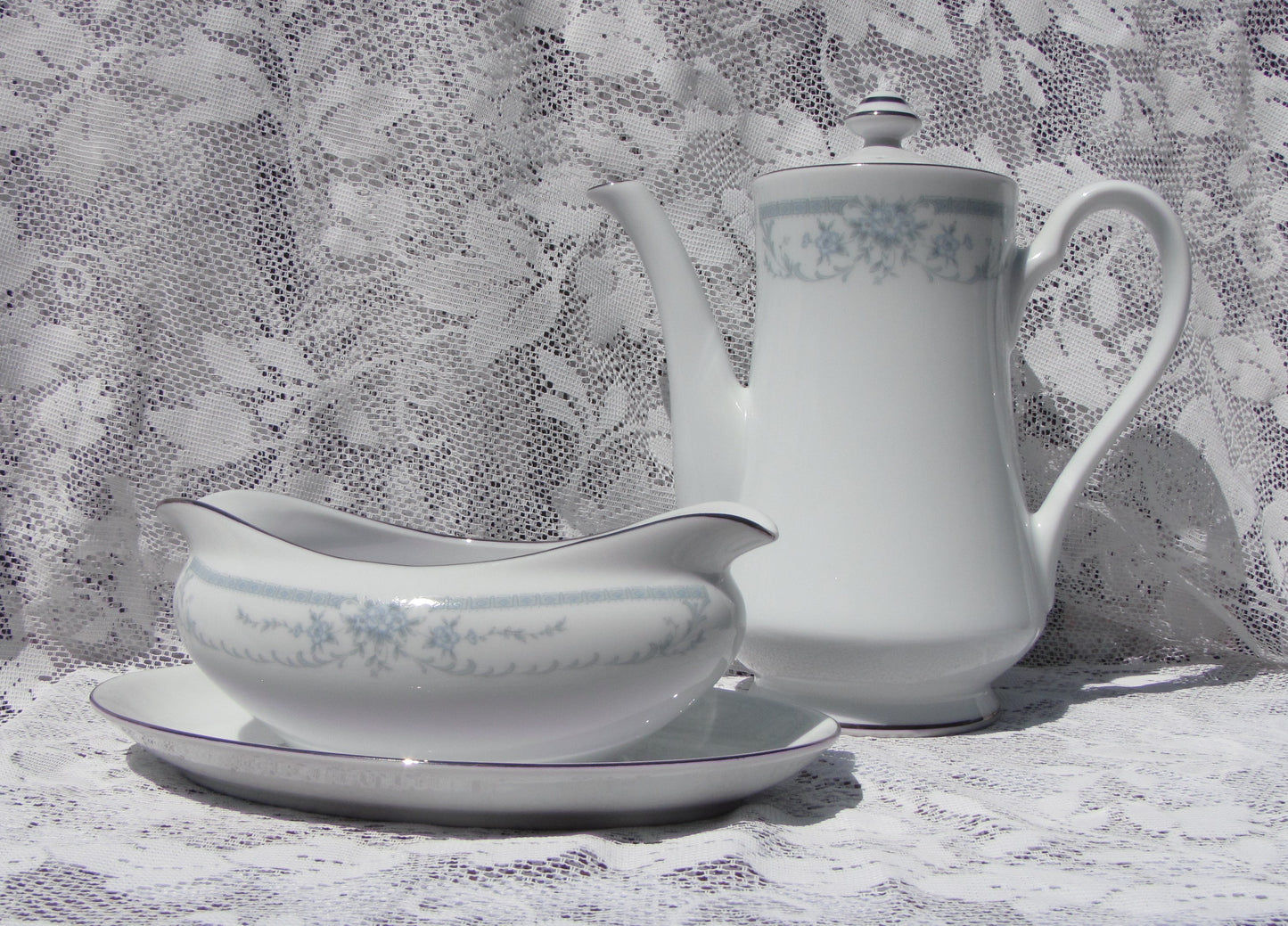 Sheffield Blue Whisper China Attached Gravy Bowl