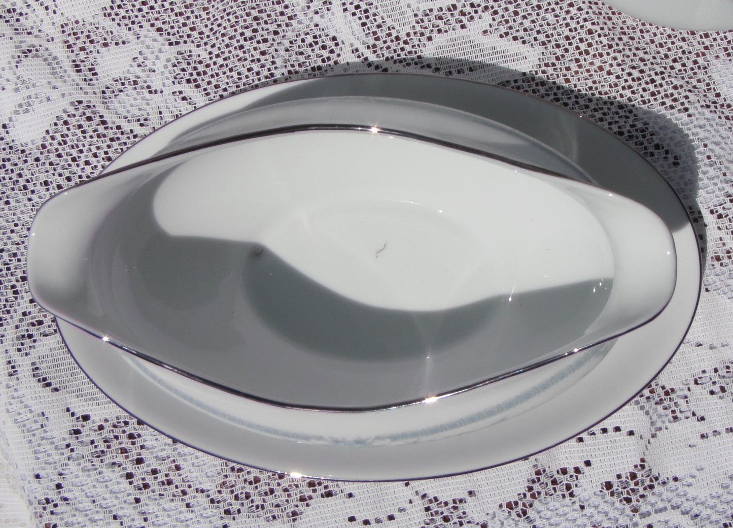 Sheffield Blue Whisper China Attached Gravy Bowl