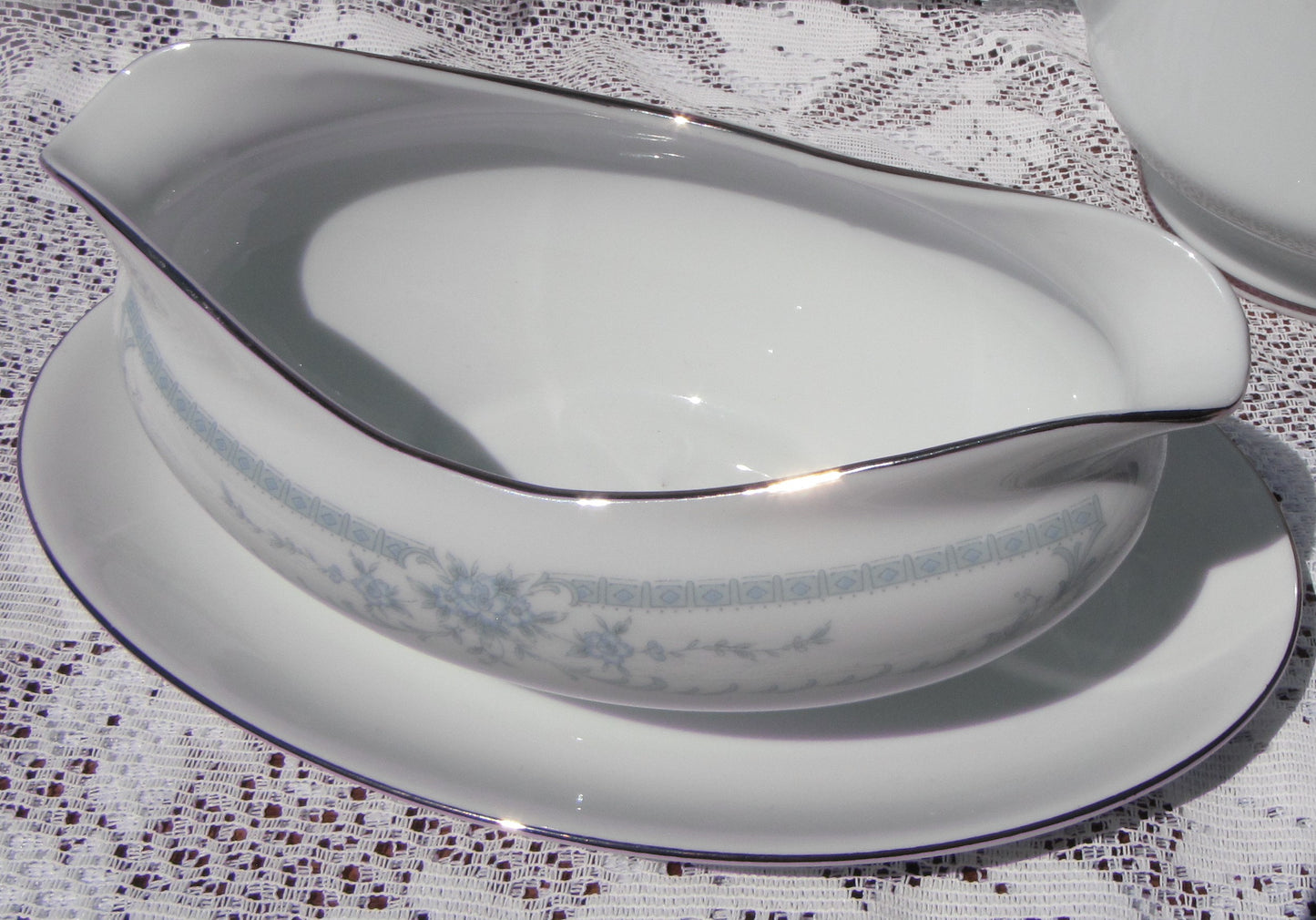 Sheffield Blue Whisper China Attached Gravy Bowl