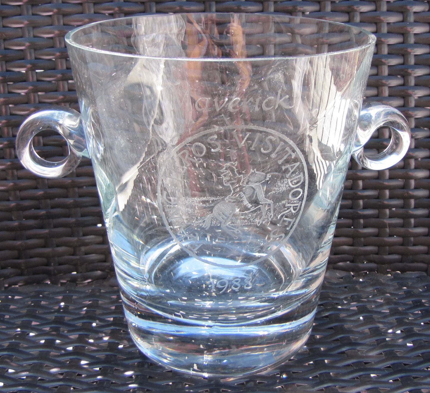 Maverick 1988 Rancheros Visitadores Etched Glass Vase, Large with Double Ears