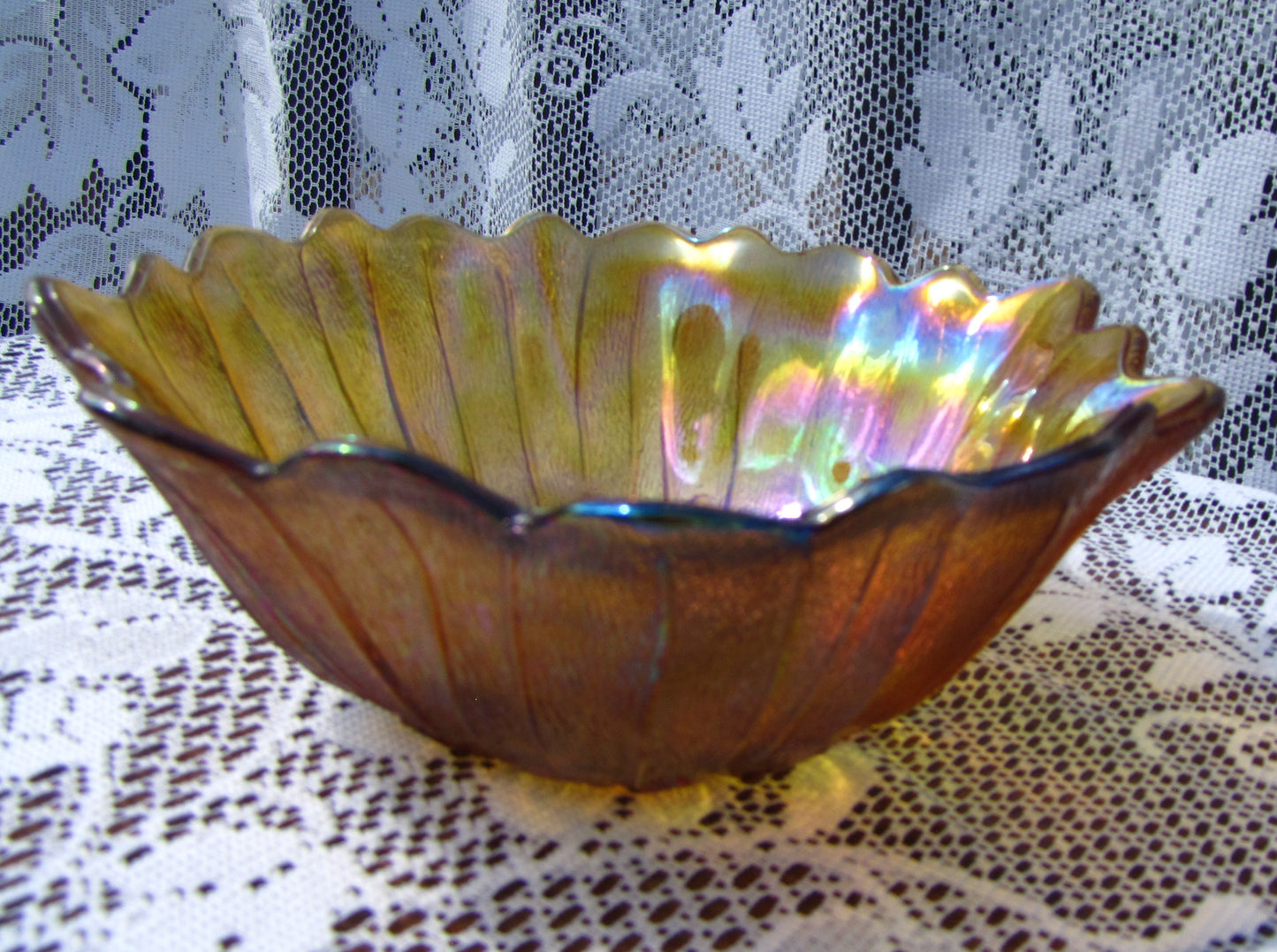 Amber Rainbow 7" Glass Serving Bowl (flower shaped)