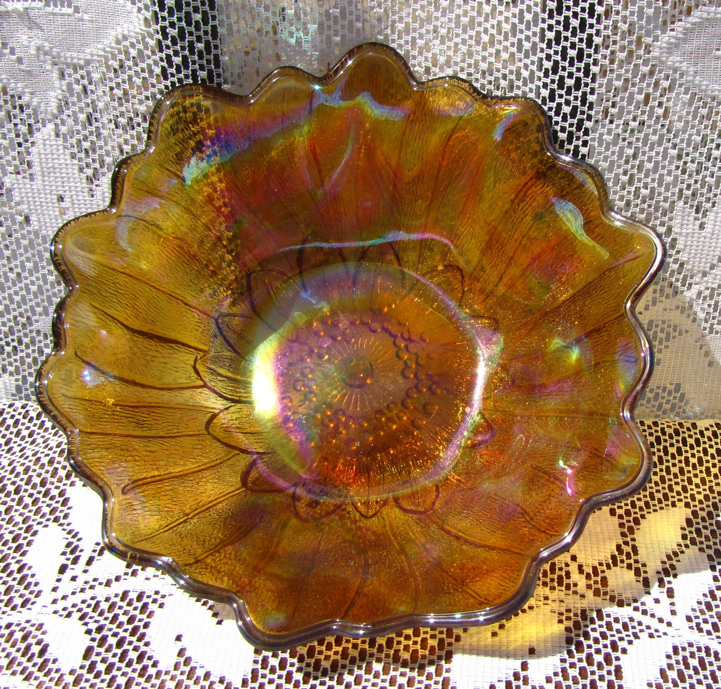 Amber Rainbow 7" Glass Serving Bowl (flower shaped)