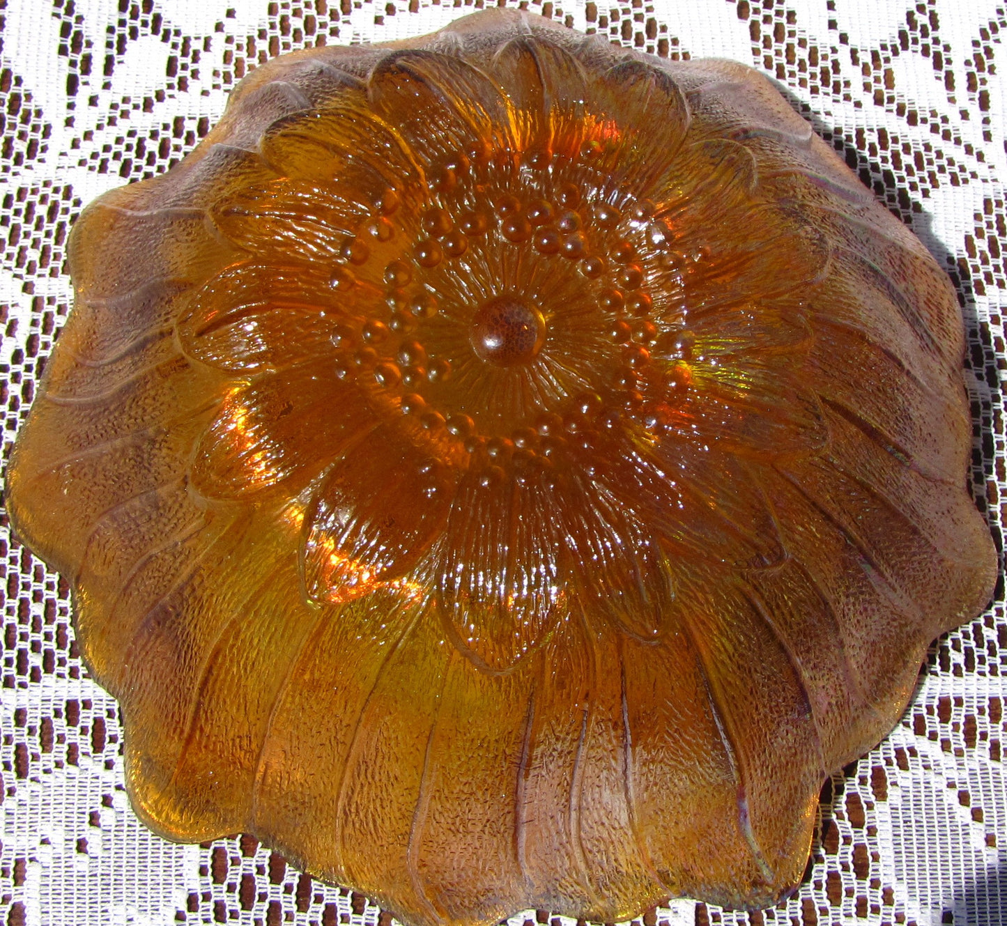 Amber Rainbow 7" Glass Serving Bowl (flower shaped)