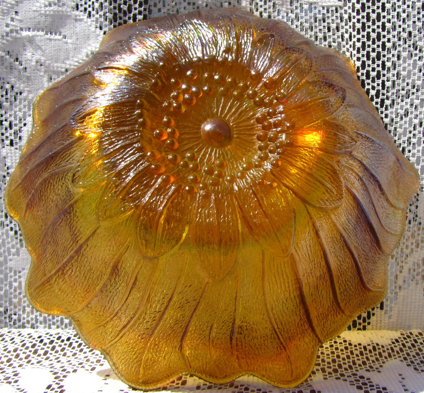 Amber Rainbow 7" Glass Serving Bowl (flower shaped)