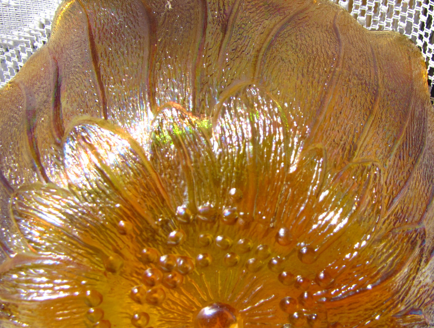 Amber Rainbow 7" Glass Serving Bowl (flower shaped)