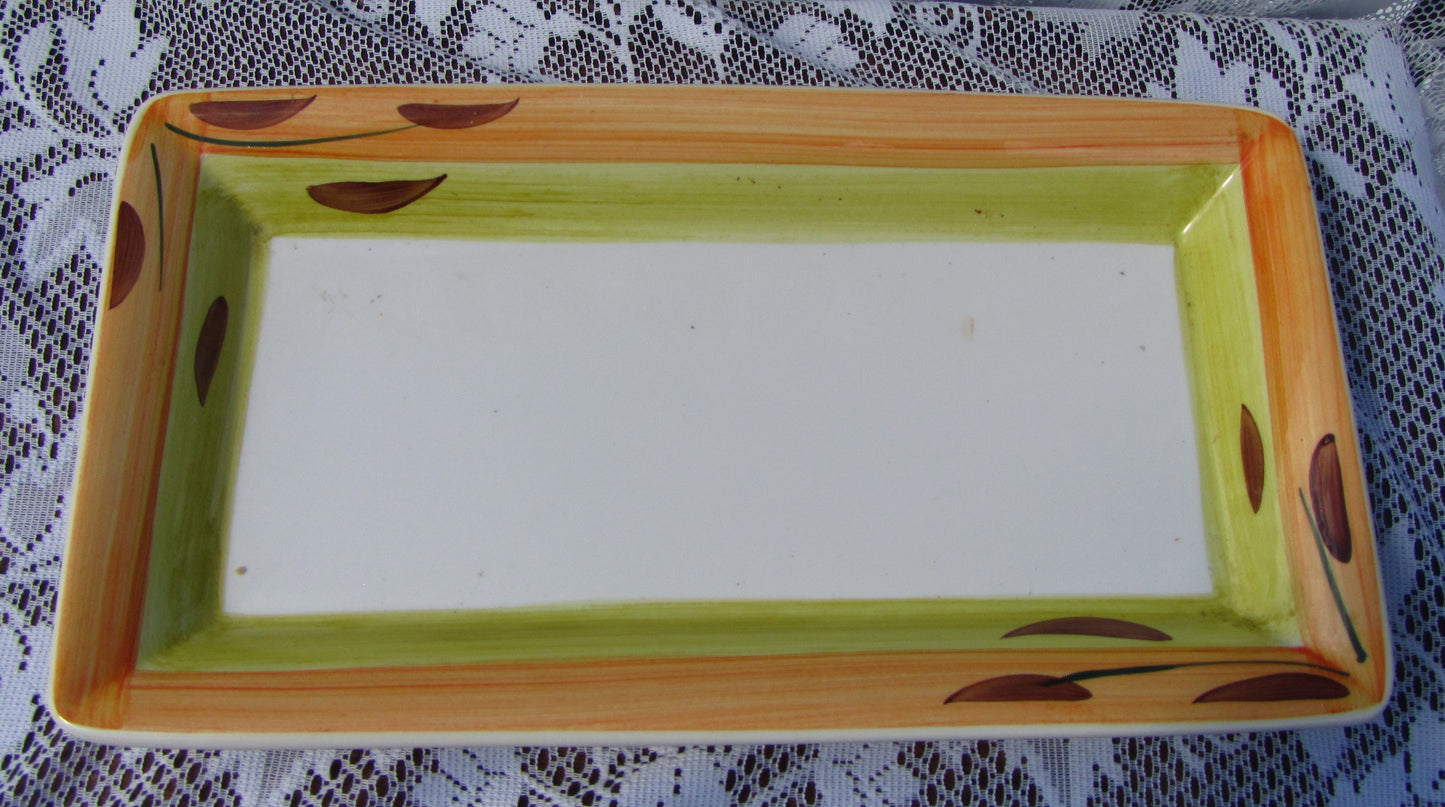 Italian Ceramic Rectangular Serving Plate, Simple Earth Tone, Hand Painted Design