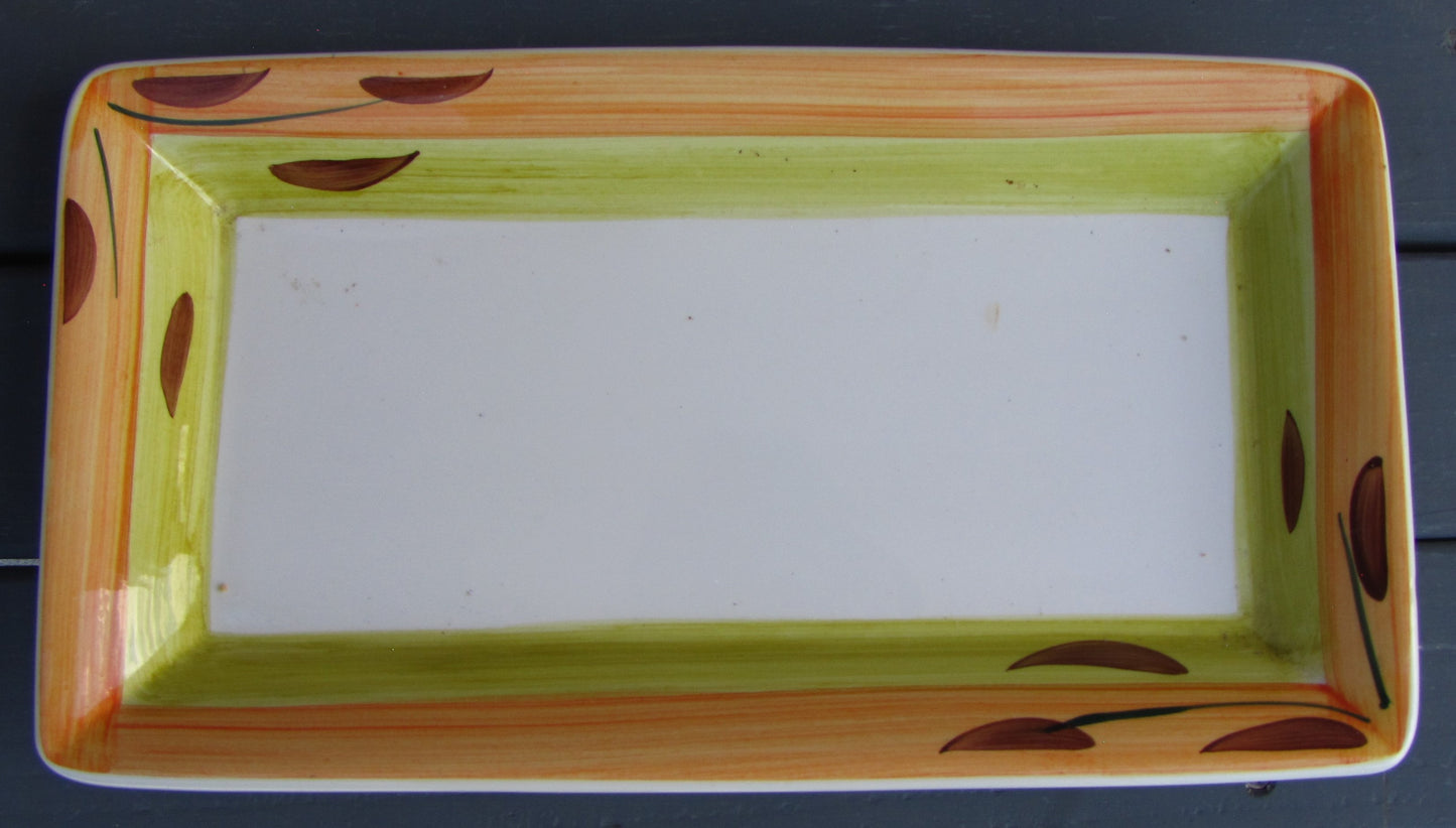 Italian Ceramic Rectangular Serving Plate, Simple Earth Tone, Hand Painted Design