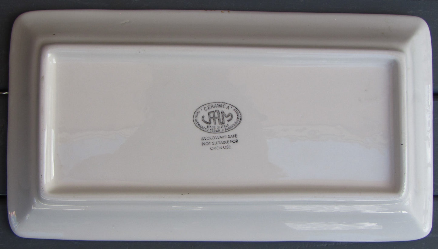 Italian Ceramic Rectangular Serving Plate, Simple Earth Tone, Hand Painted Design