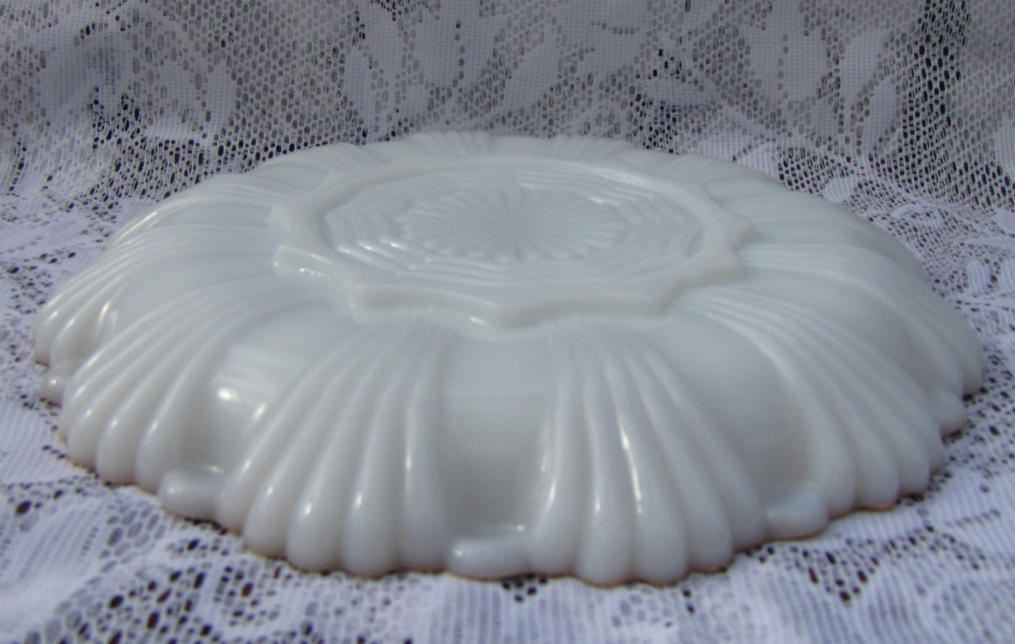 Milk Glass Deviled Egg Serving Dish with Gold Trim, 10" Round