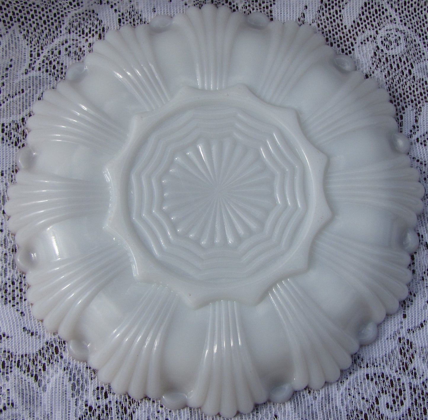 Milk Glass Deviled Egg Serving Dish with Gold Trim, 10" Round