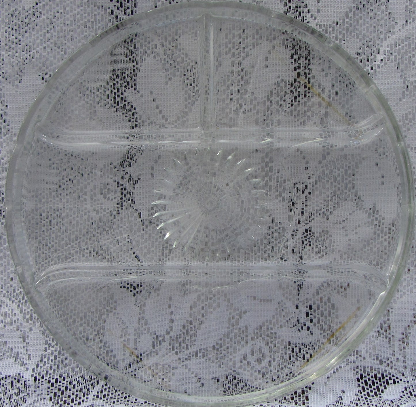 Glass Serving Tray, 10" Round, 1" Deep with 4-Sections