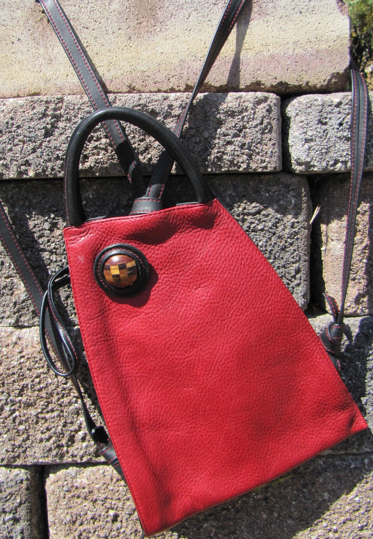 Vintage, Collectable,  Leather Purse, Red and Brown. Rare Find