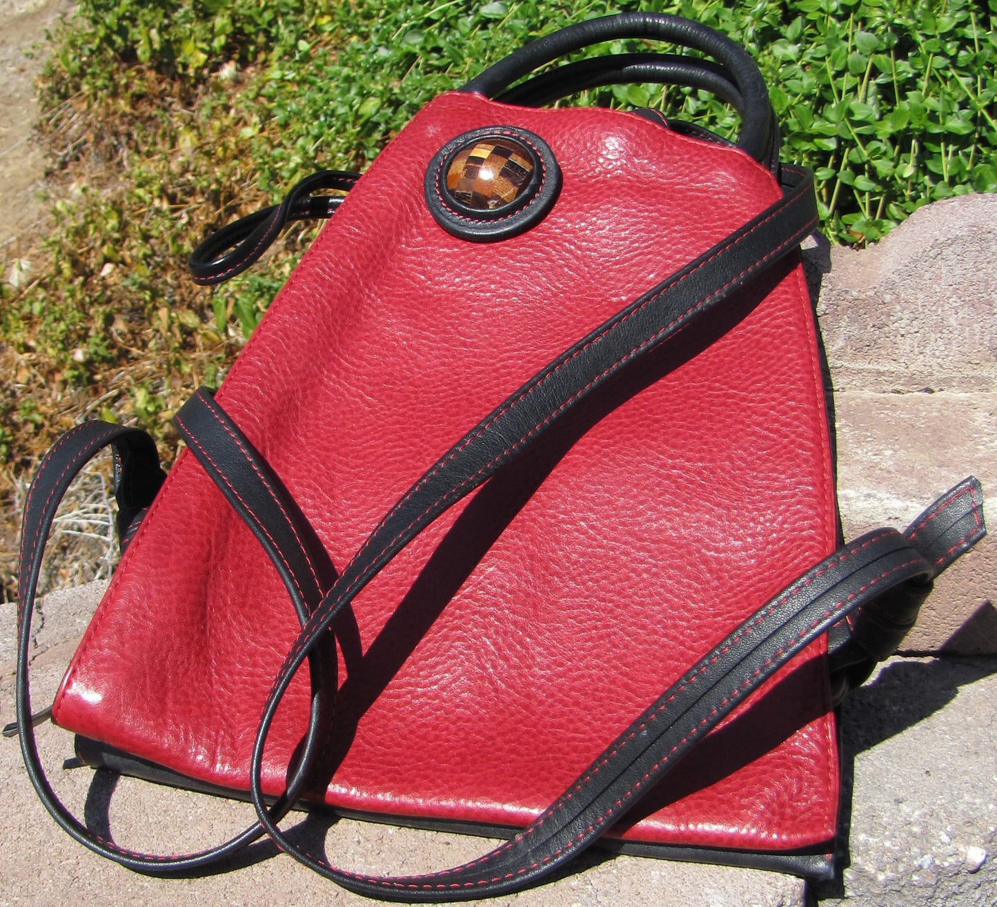 Vintage, Collectable,  Leather Purse, Red and Brown. Rare Find