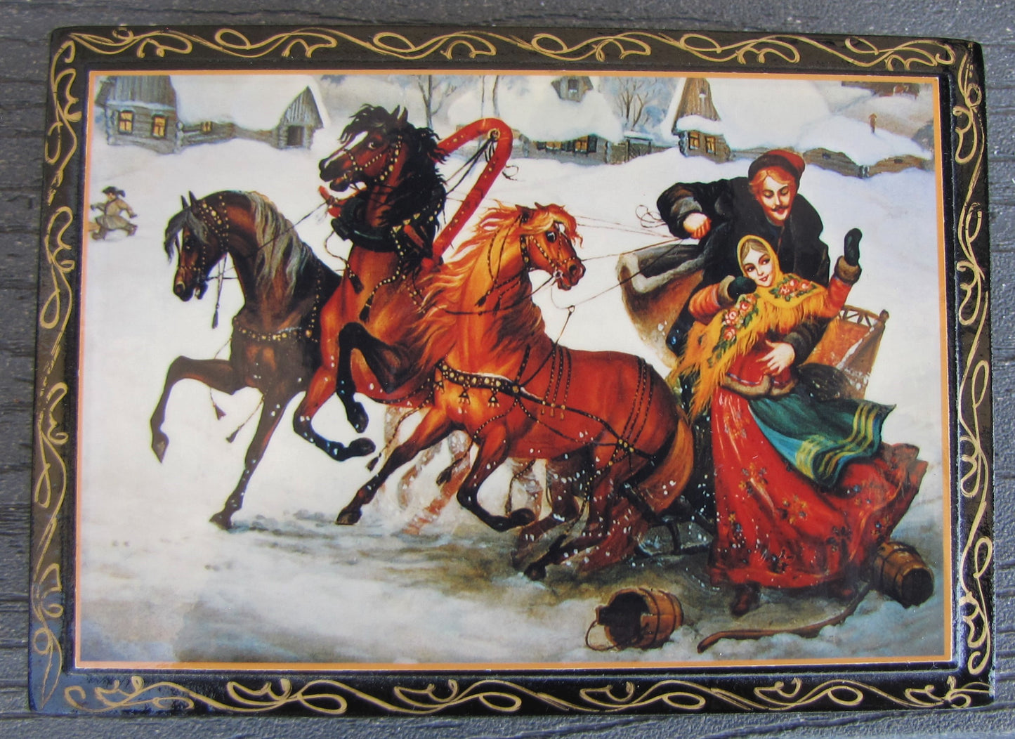 Vintage, Russian, Troika Lacquer Box, Winter scene,