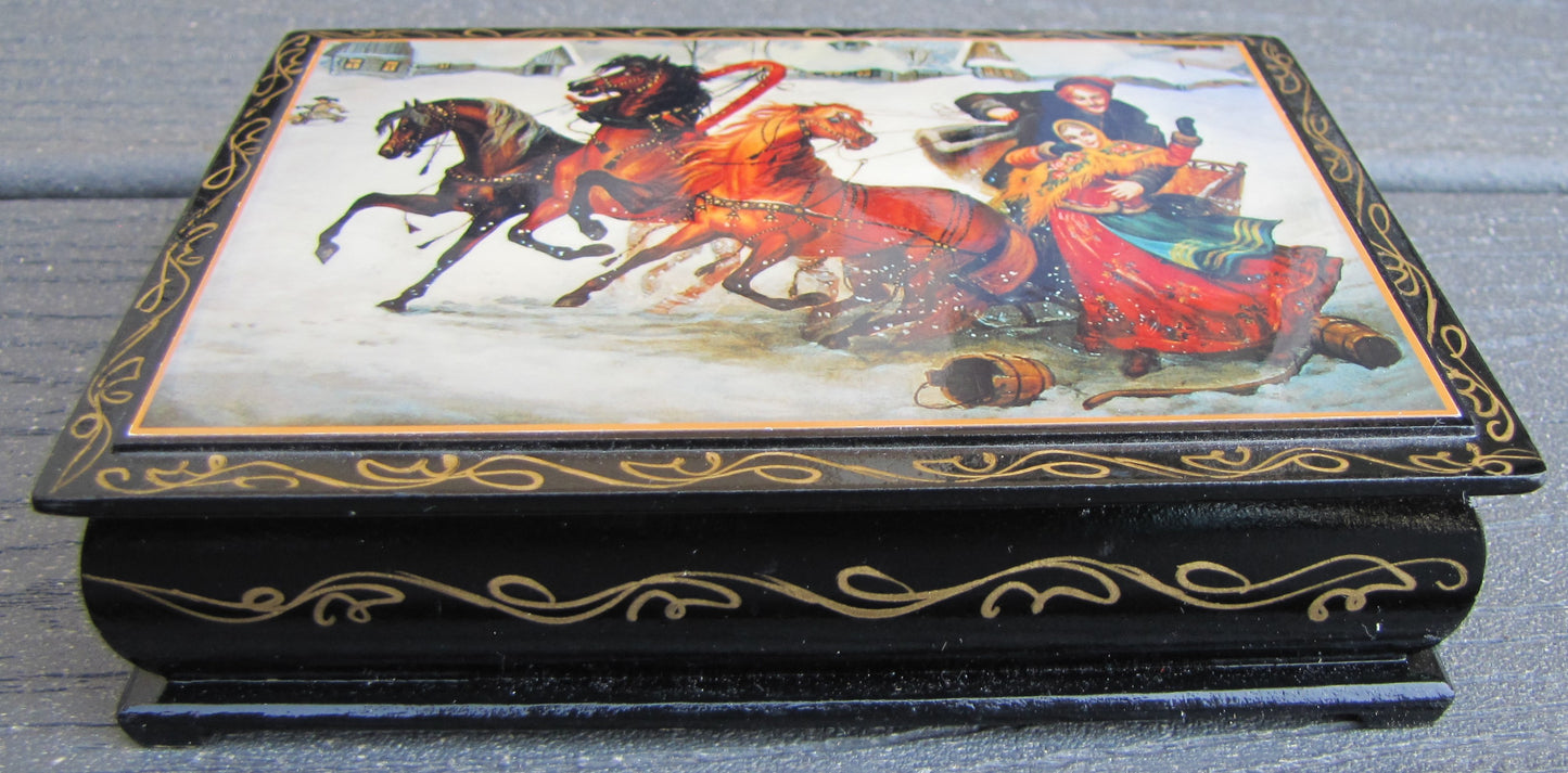 Vintage, Russian, Troika Lacquer Box, Winter scene,