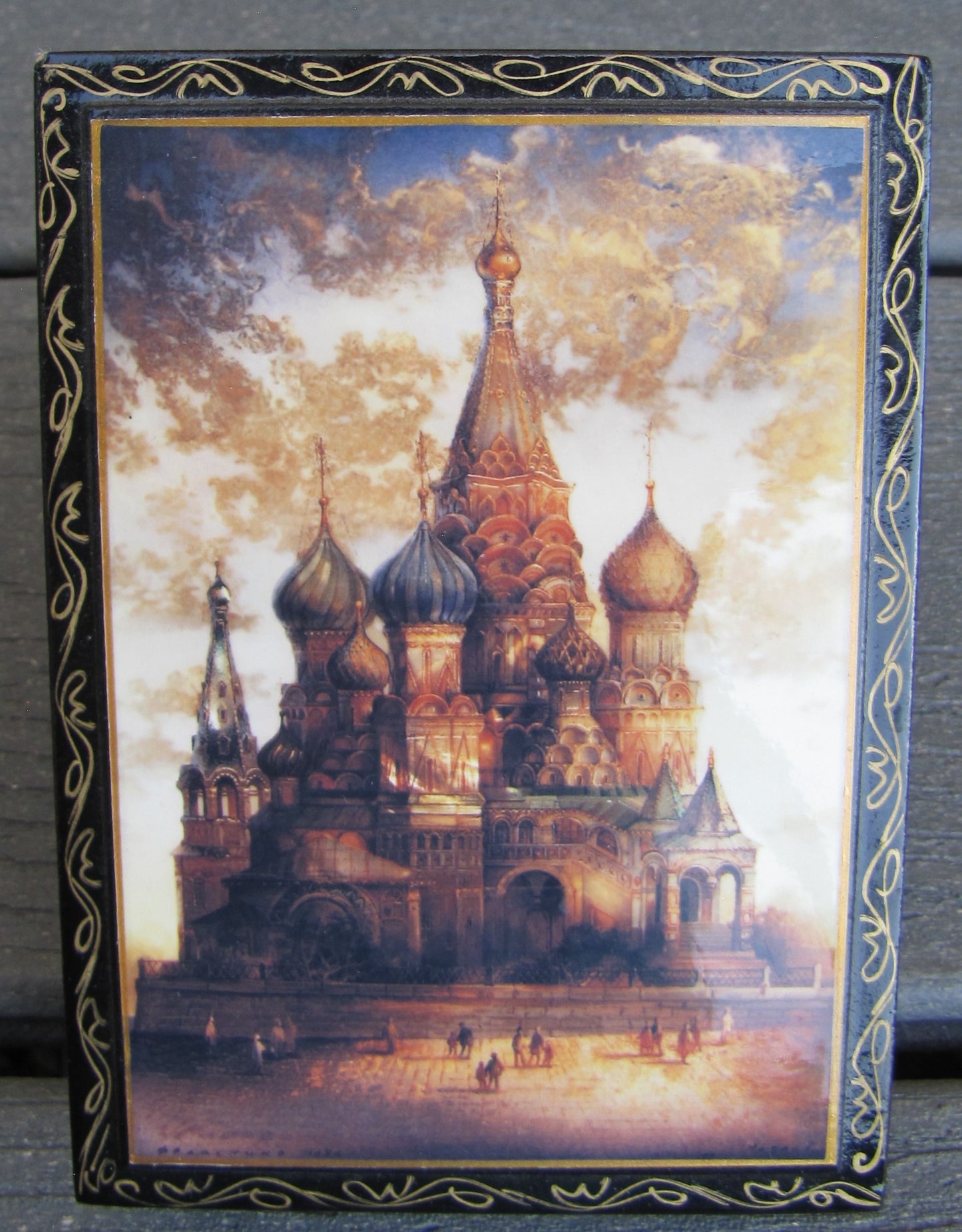 Vintage , Russian, Black Lacquer Box , Russian Palace