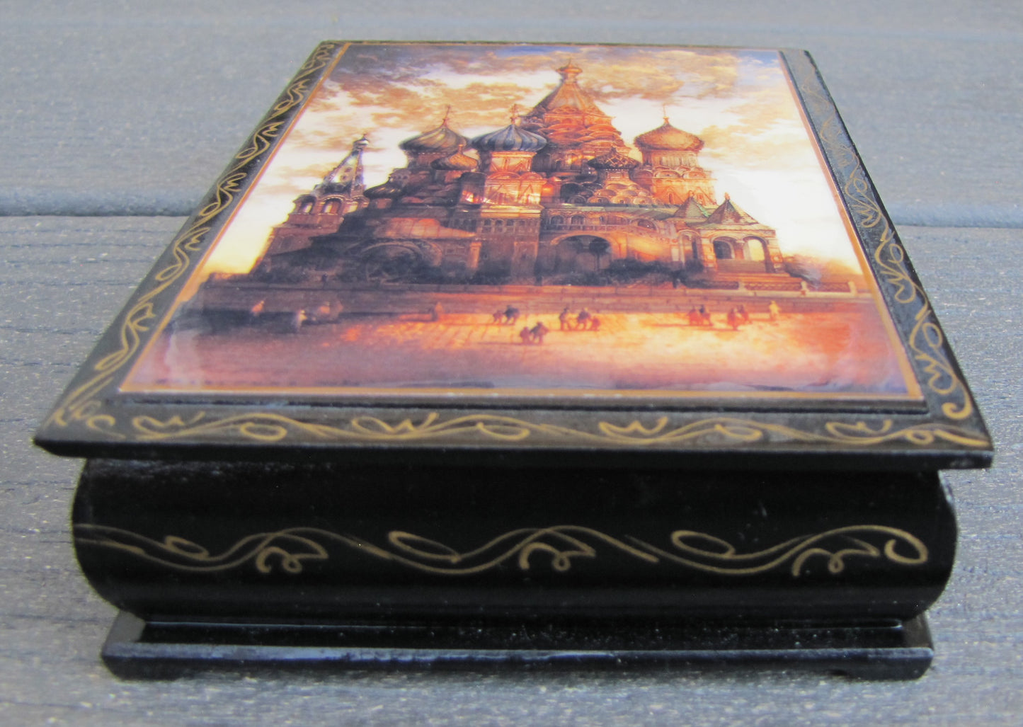 Vintage , Russian, Black Lacquer Box , Russian Palace