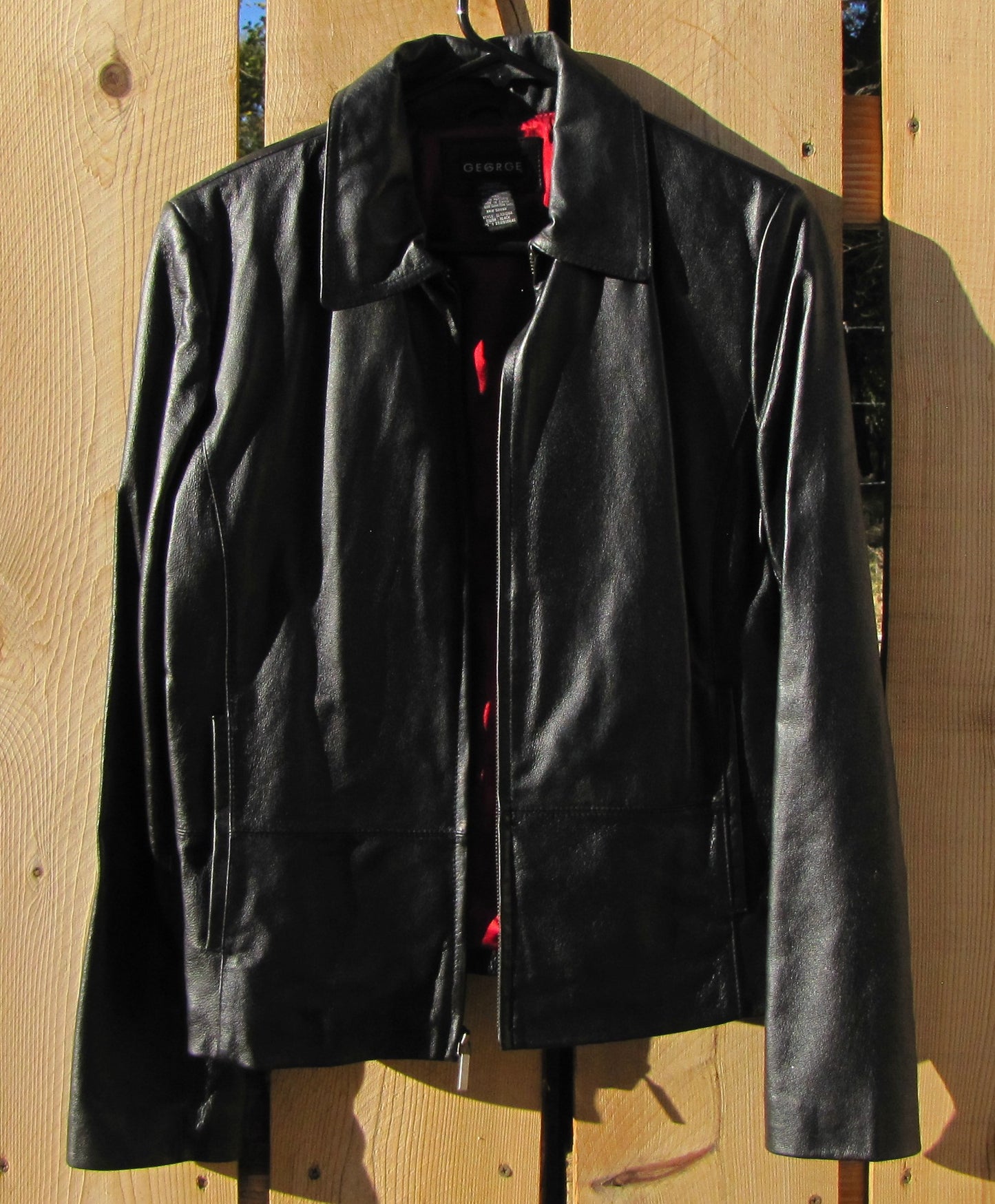 Leather: Women's Black Jacket with Red Lining by George, Medium (size 8-10)