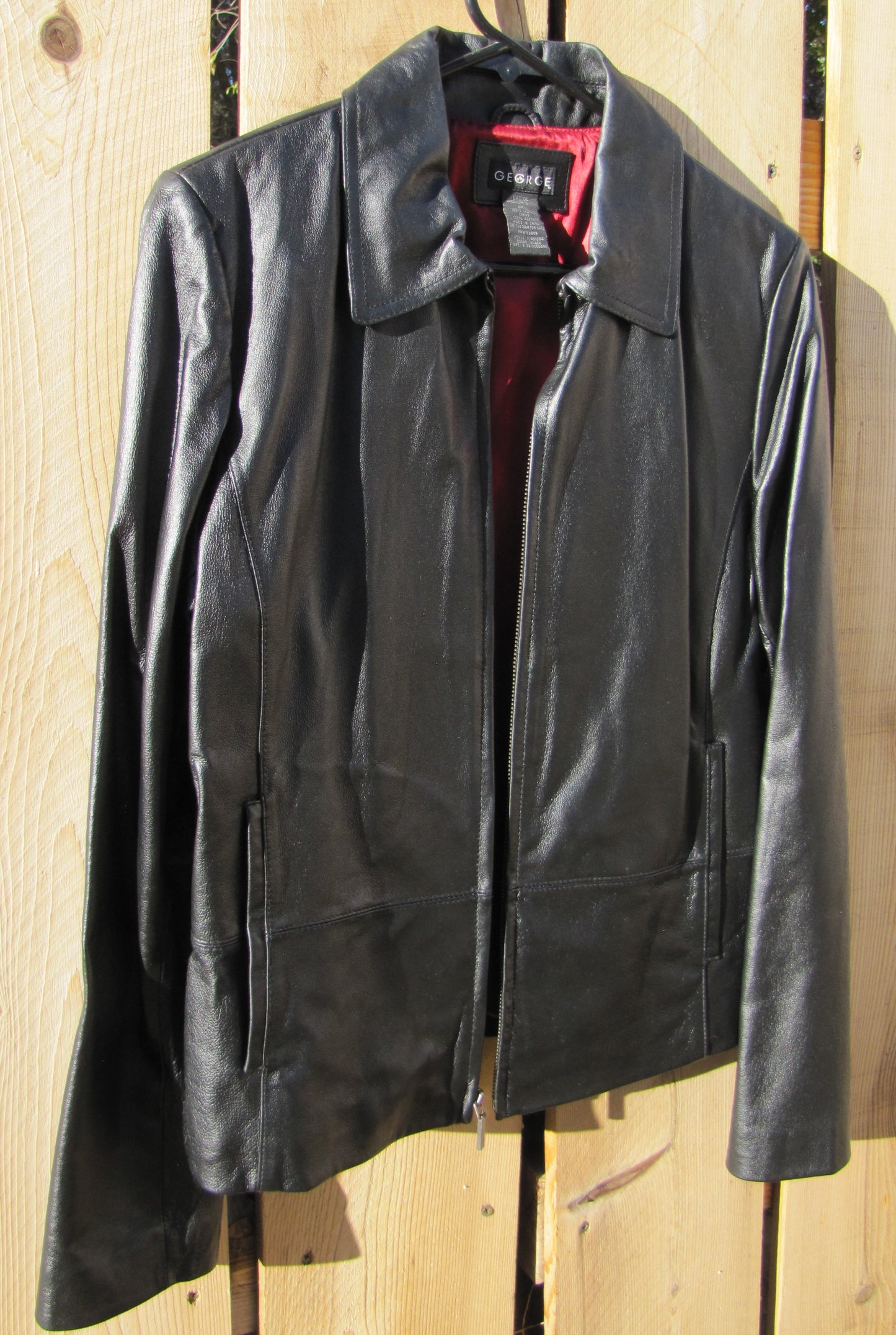 Leather: Women's Black Jacket with Red Lining by George, Medium (size 8-10)