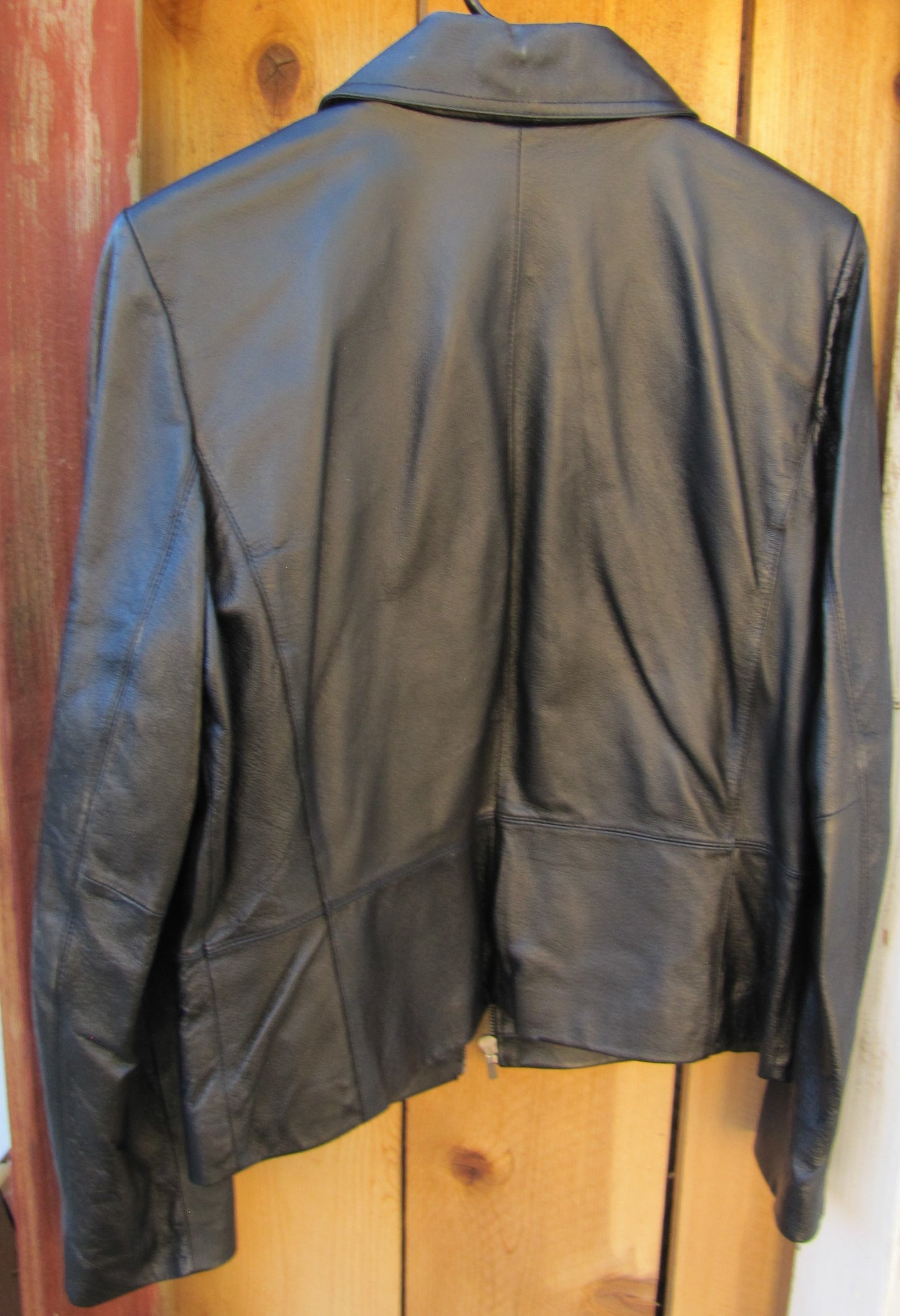 Leather: Women's Black Jacket with Red Lining by George, Medium (size 8-10)