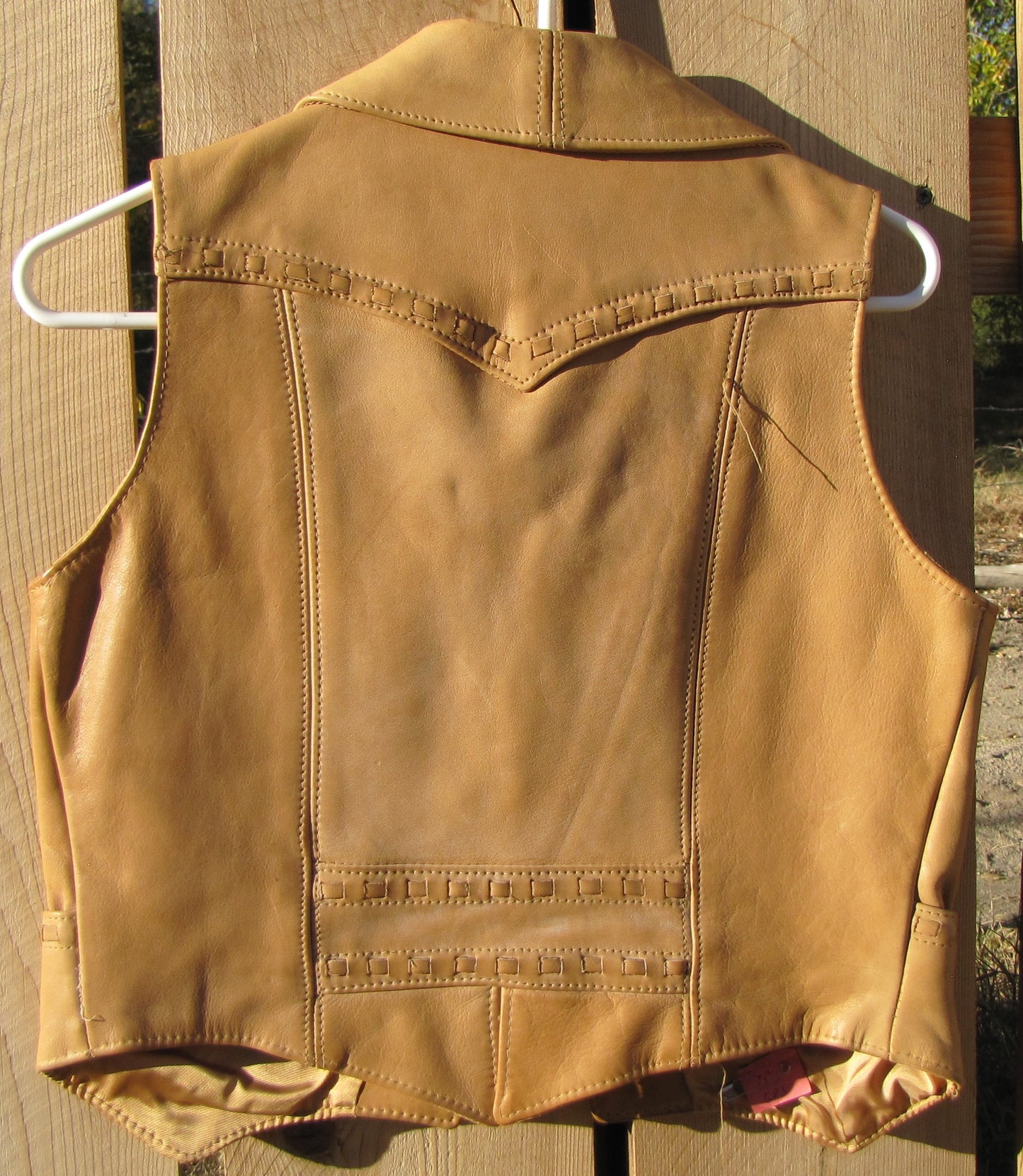 Leather Vest: Women's Western Beige, Wide Collar Size 12