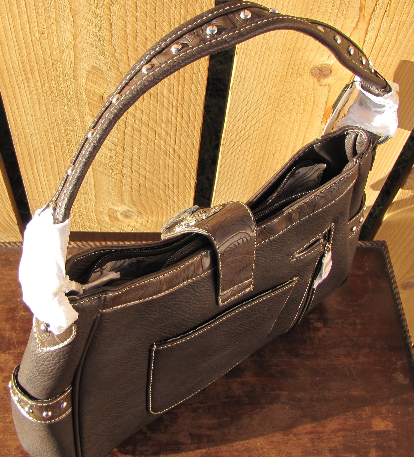 Leather:  Purse Large Black Montana West with Concealed Handgun Pocket