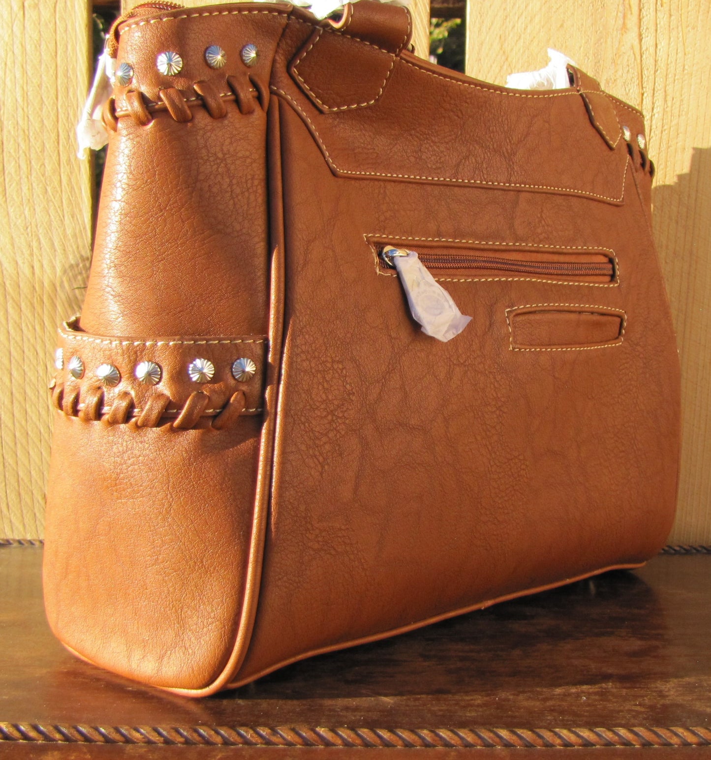 Leather Purse: Large Light Brown Tooled Handbag by Montana West